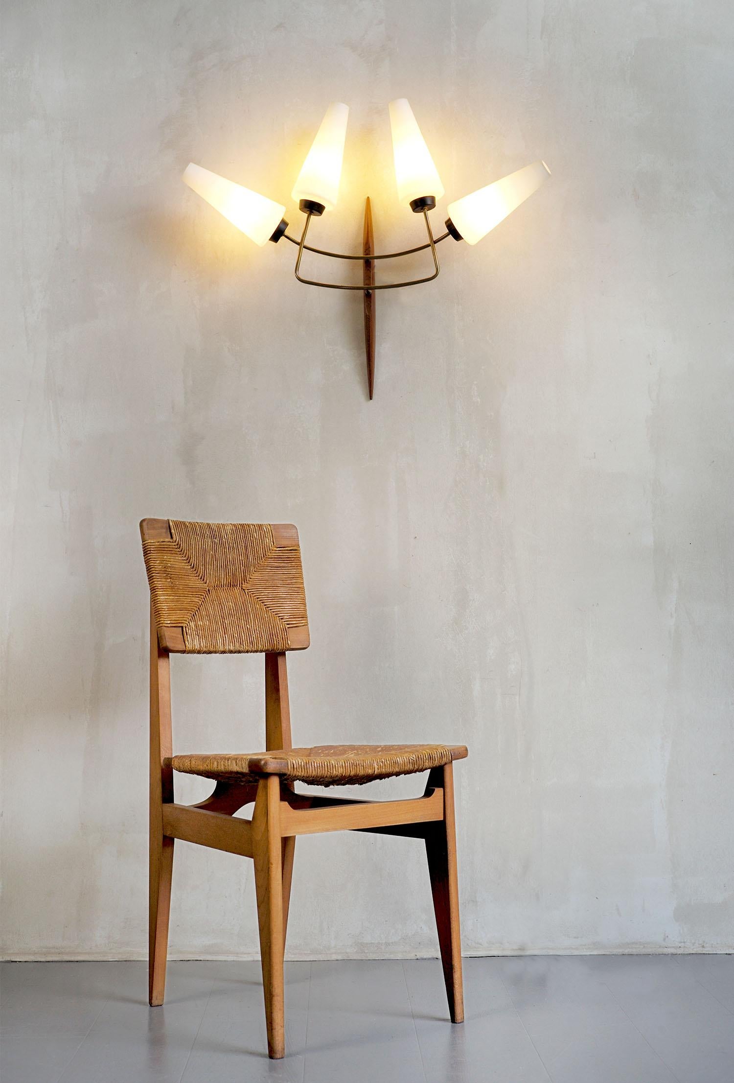 Maison Lunel, Large Wall Lamp with 4 Lights, France 1960 For Sale 2