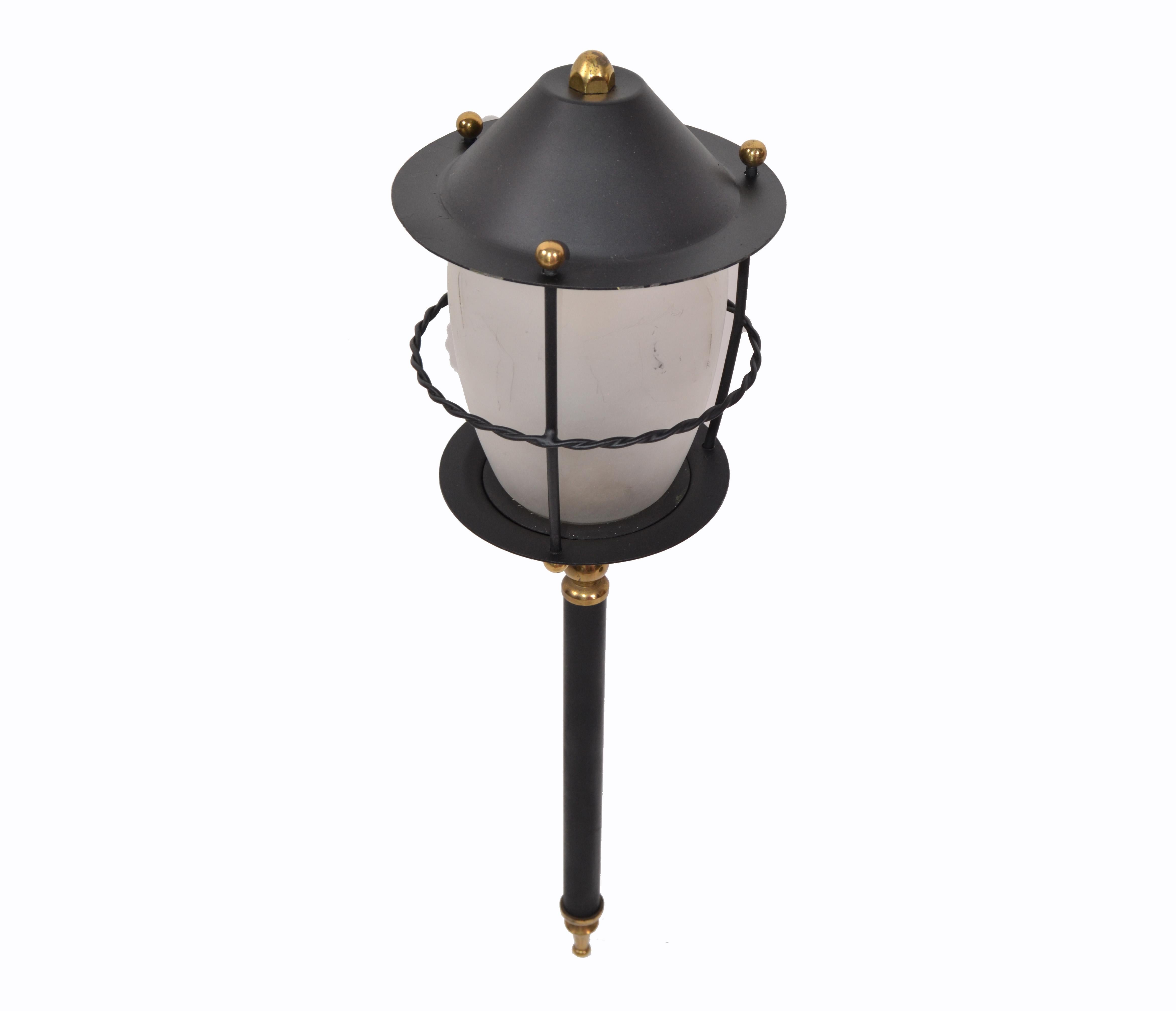 Mid-20th Century Maison Lunel Pair of Black Glass and Brass Lantern Wall Mounted Sconces France