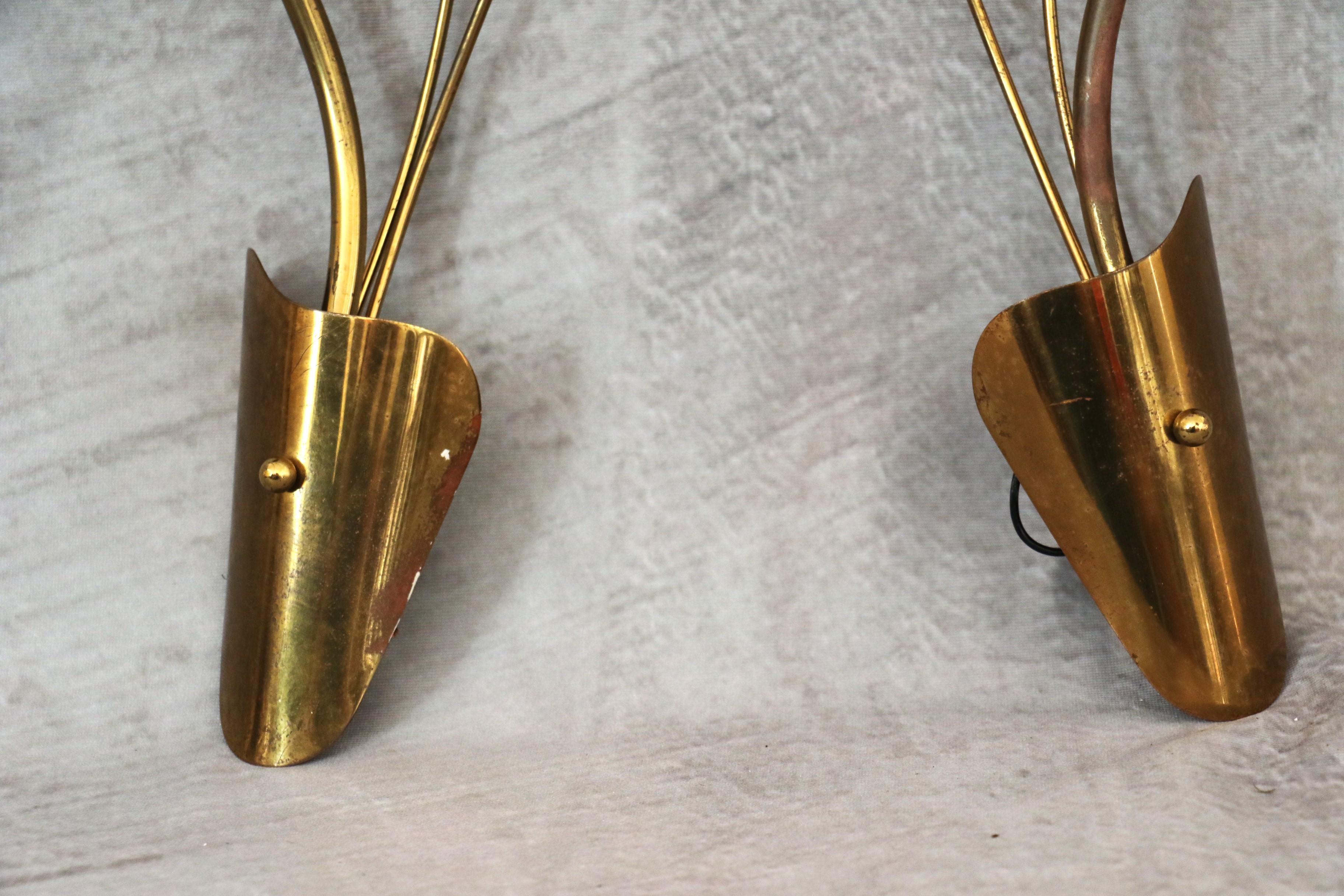 Maison Lunel - Pair of Mid-Century Modern Brass Wall lights - 1950s France For Sale 5