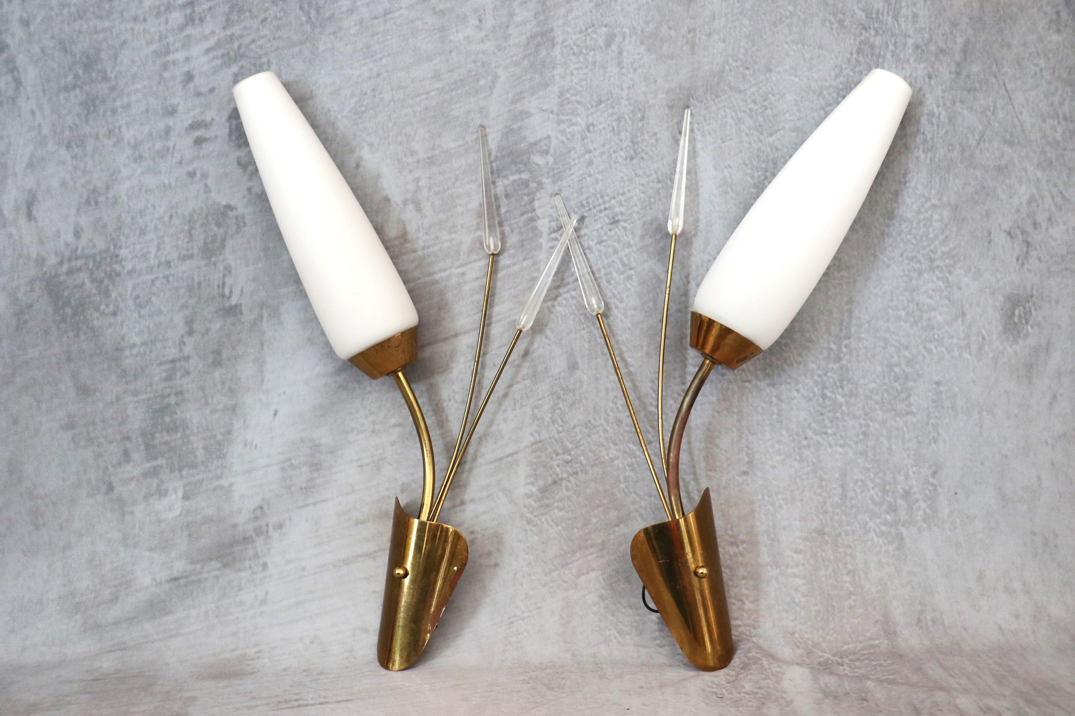 20th Century Maison Lunel - Pair of Mid-Century Modern Brass Wall lights - 1950s France For Sale