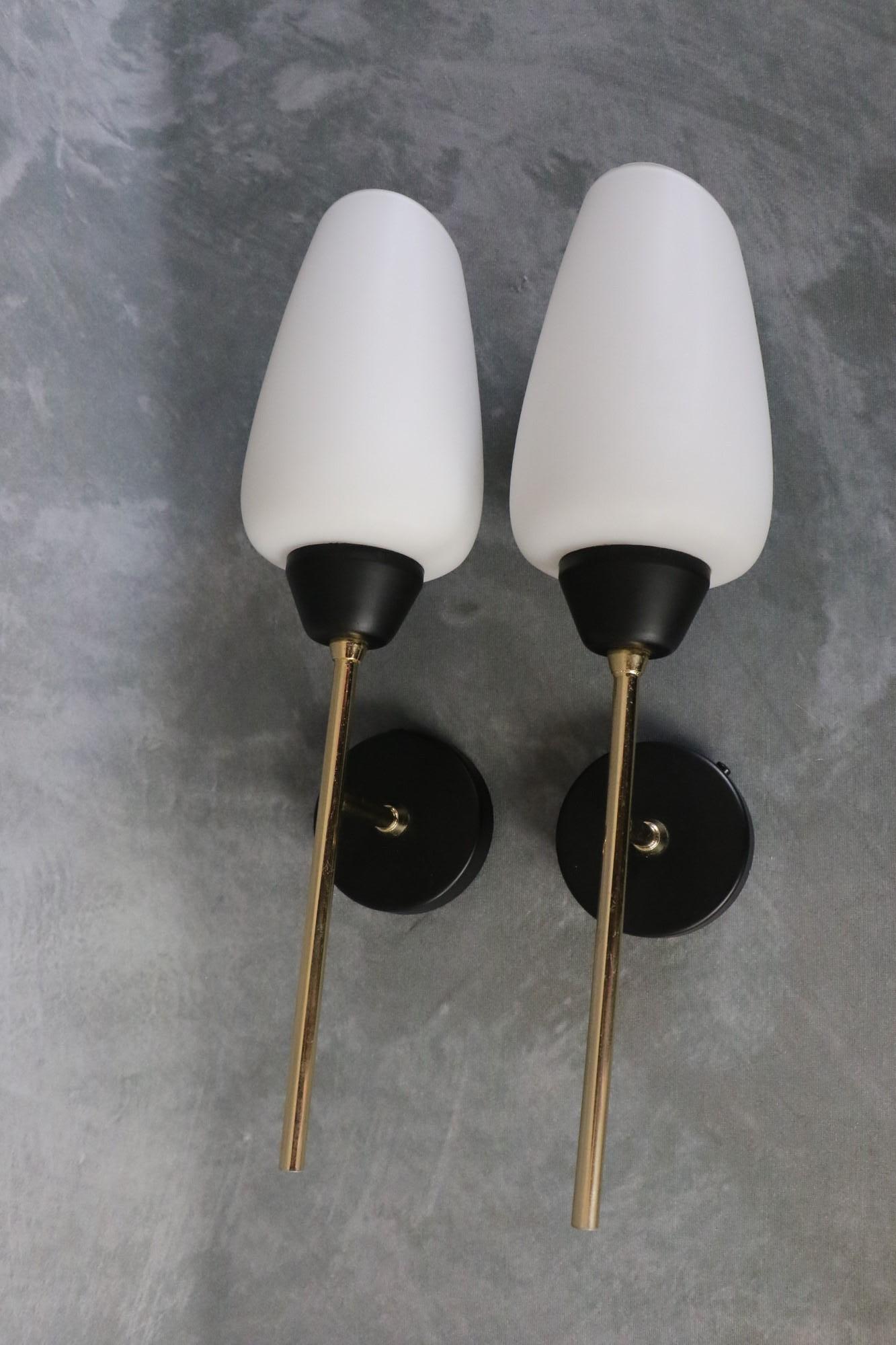 French Maison Lunel, Pair of Mid-Century Modern Wall Lights, 1950s, France