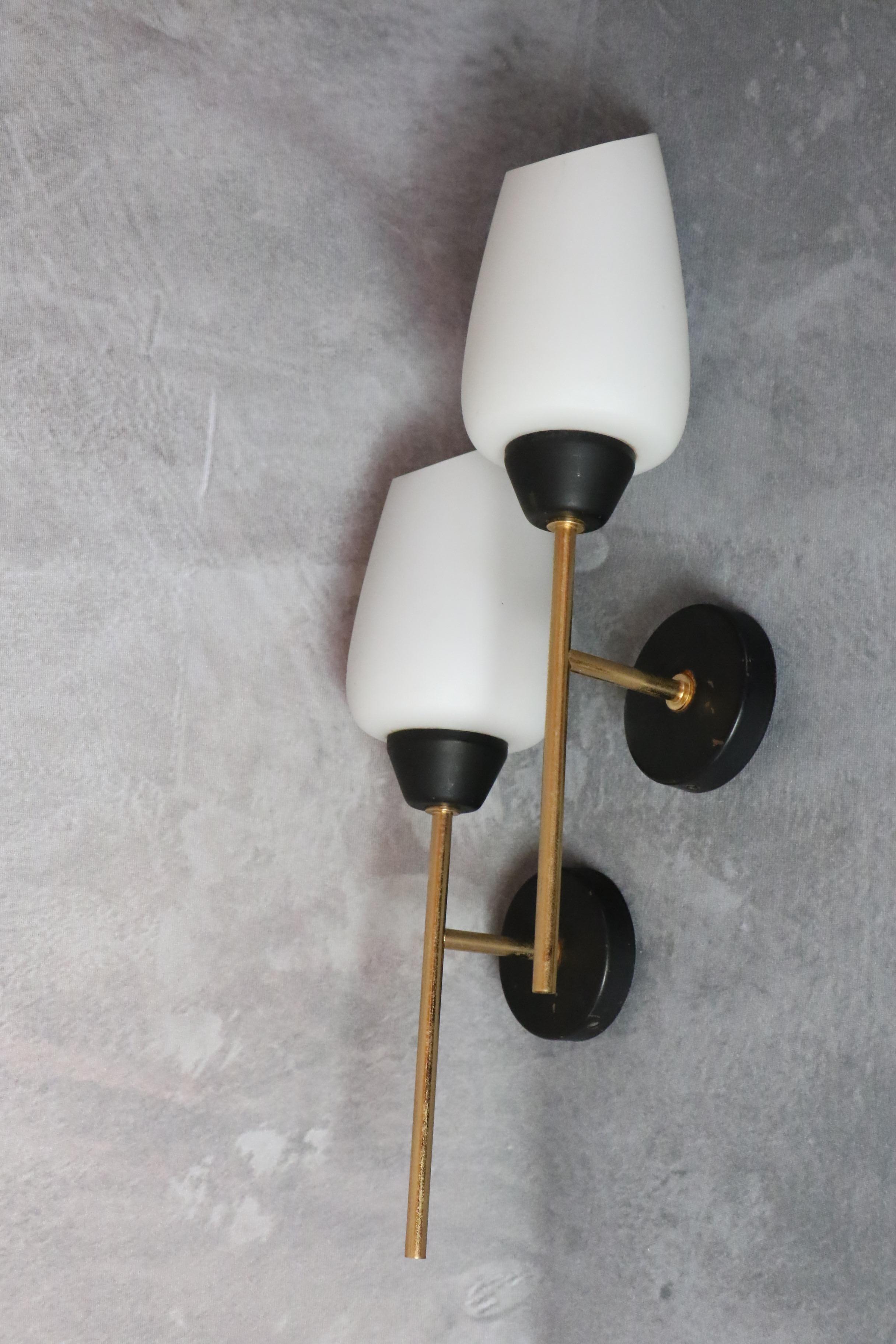 French Maison Lunel - Pair of Mid-Century Modern Wall lights - 1950s France For Sale