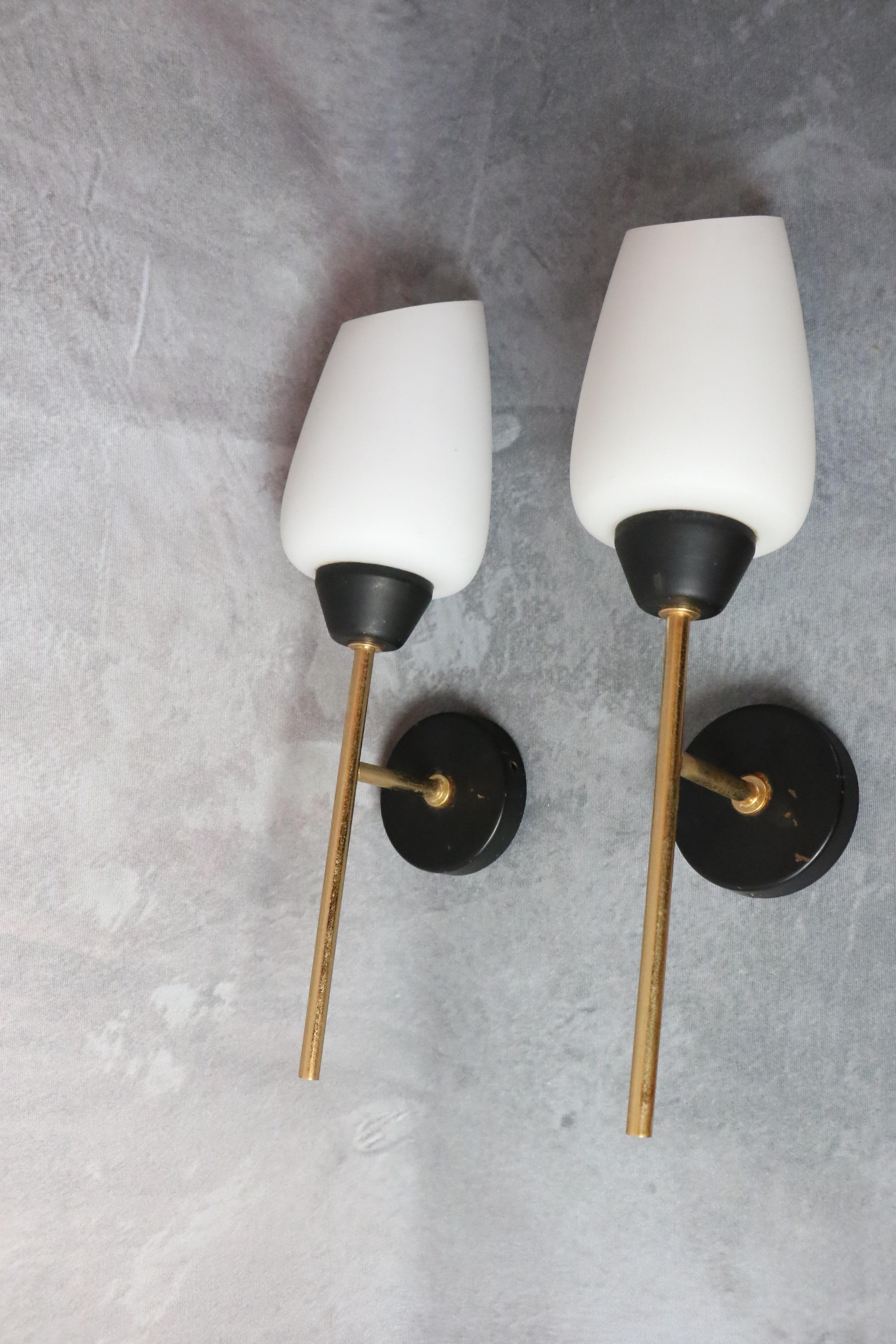 20th Century Maison Lunel - Pair of Mid-Century Modern Wall lights - 1950s France For Sale