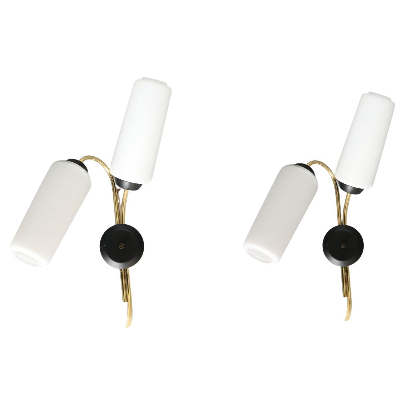 Maison Lunel, Pair of Mid-Century Modern Wall Lights, 1950s France For Sale