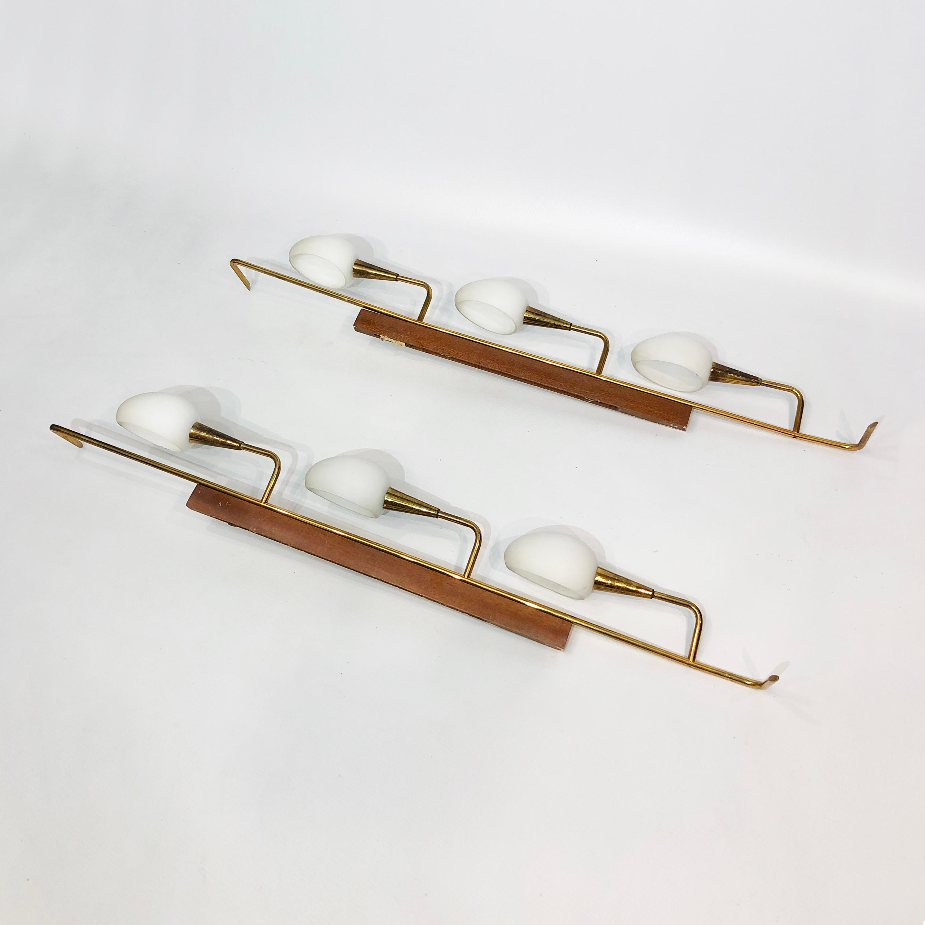 Maison Lunel Pair Of Mid-Century  Teak And Brass Wall Lights 1950s For Sale 4