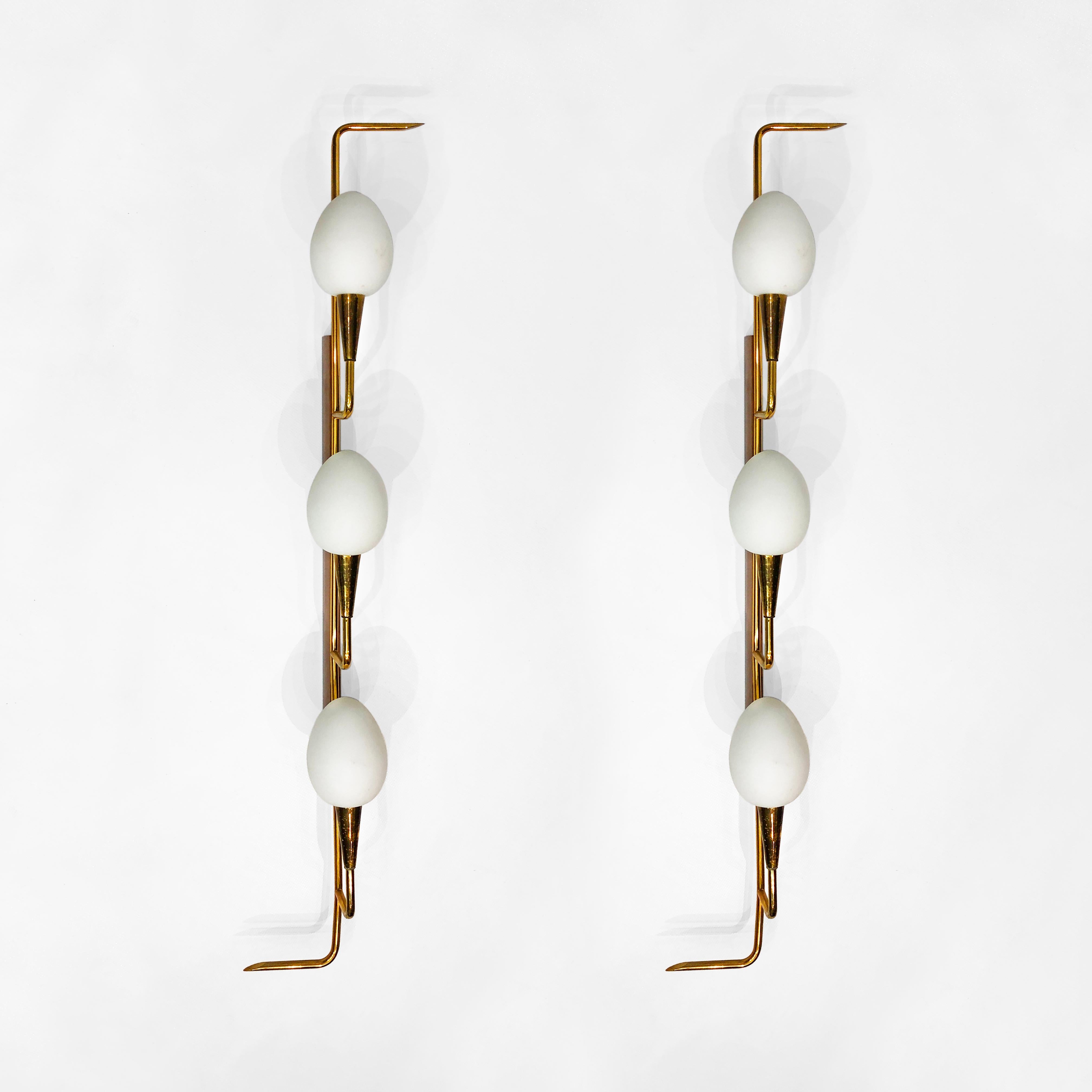 Italian Maison Lunel Pair Of Mid-Century  Teak And Brass Wall Lights 1950s For Sale