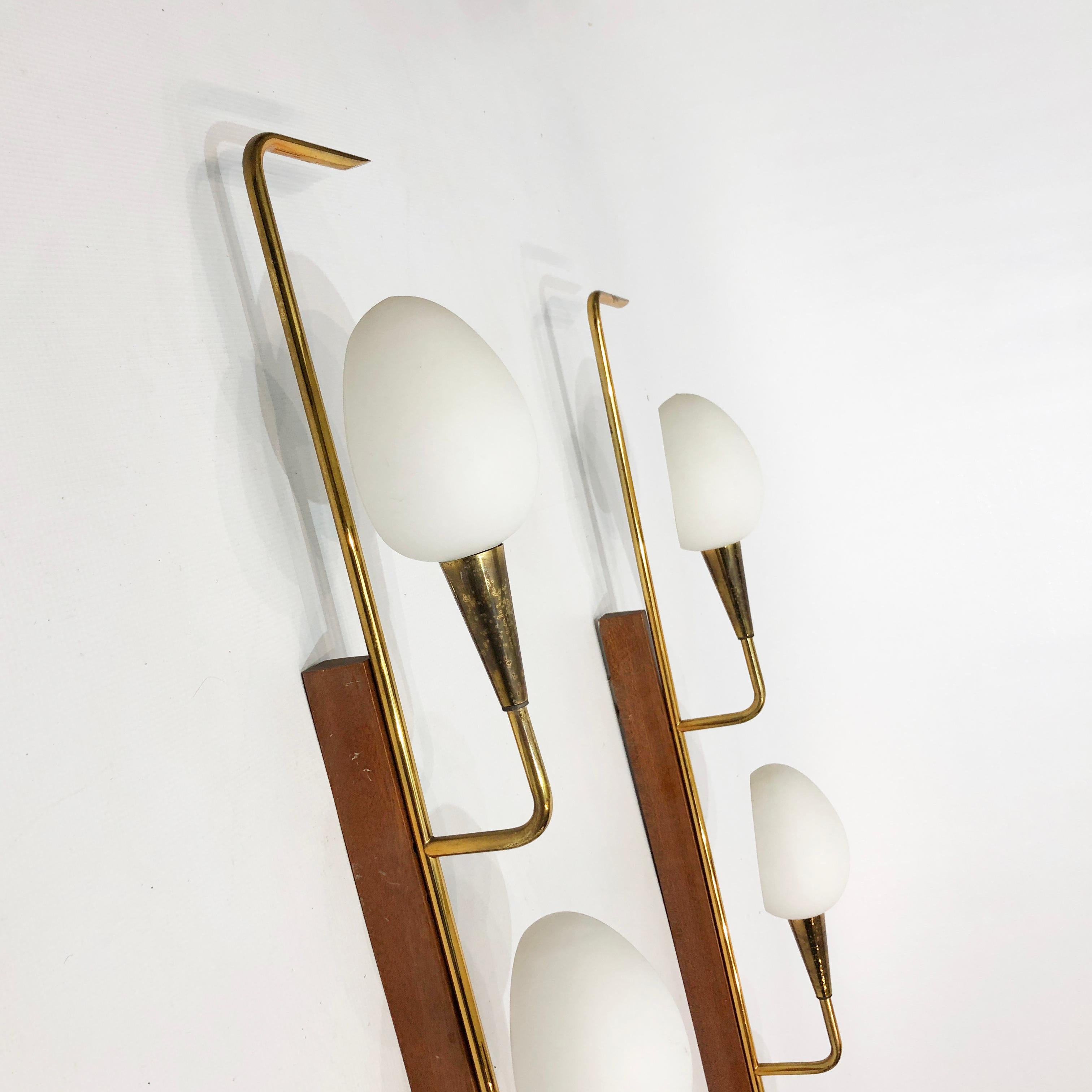 Maison Lunel Pair Of Mid-Century  Teak And Brass Wall Lights 1950s For Sale 1