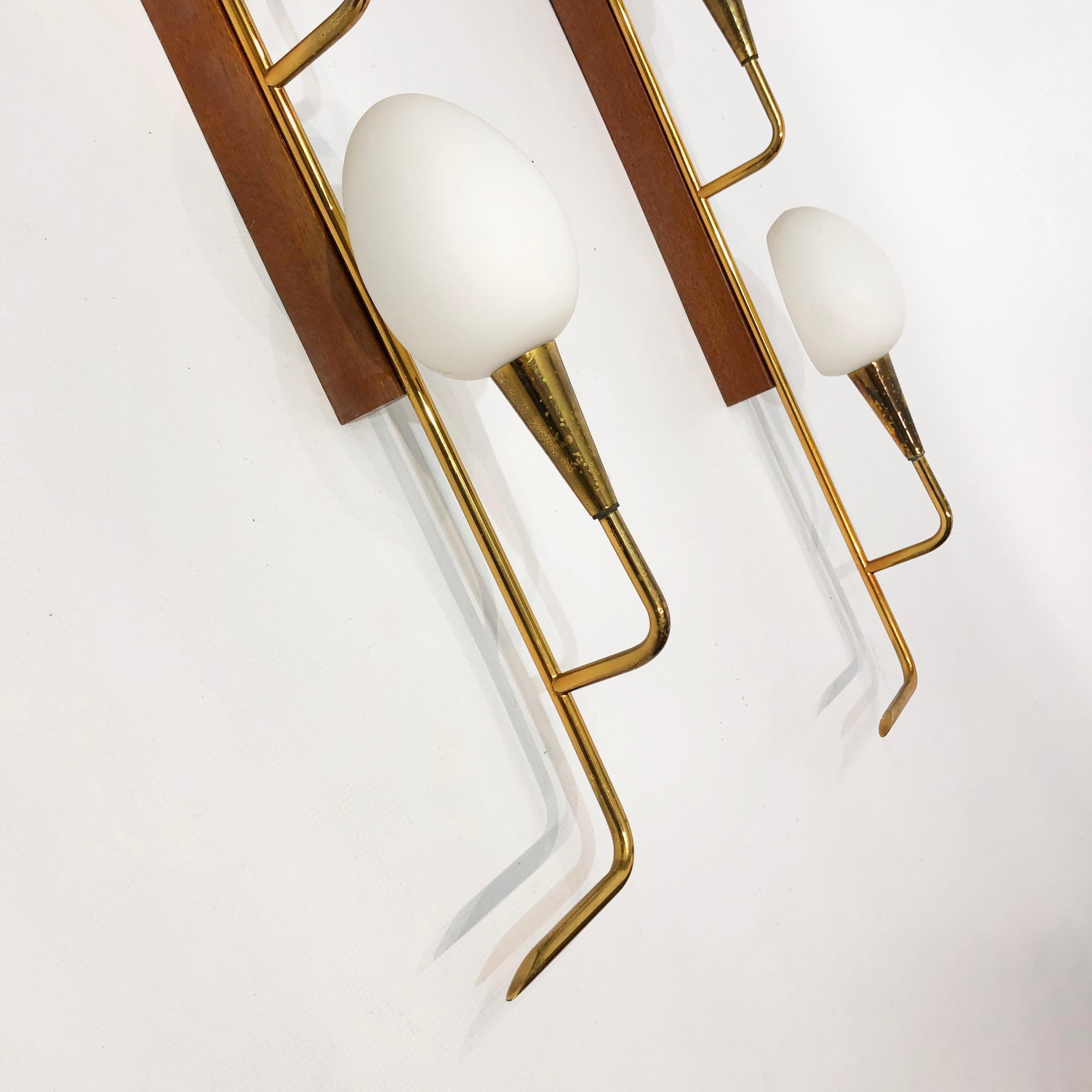 Maison Lunel Pair Of Mid-Century  Teak And Brass Wall Lights 1950s For Sale 3