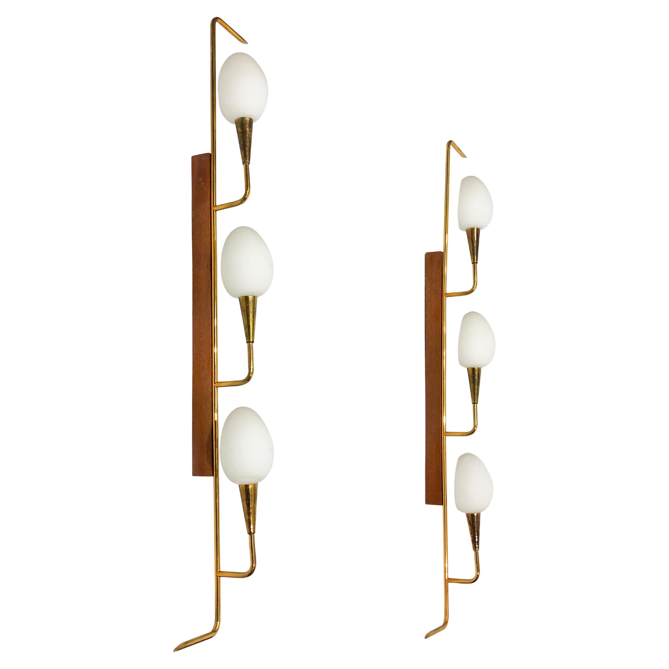 Maison Lunel Pair Of Mid-Century  Teak And Brass Wall Lights 1950s For Sale