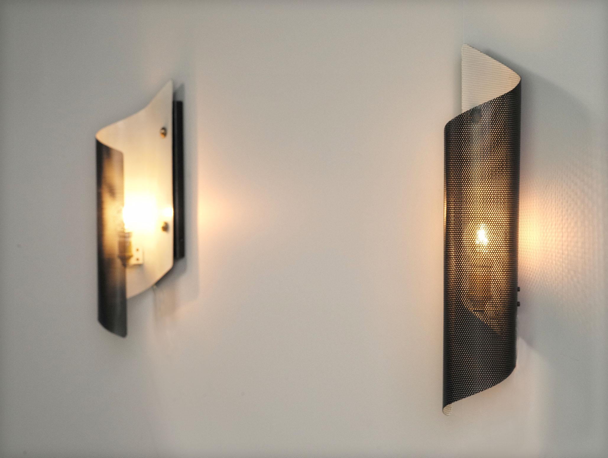 Mid-Century Modern Maison Lunel, Pair of Perforated Metal Sconces, 1950s, France