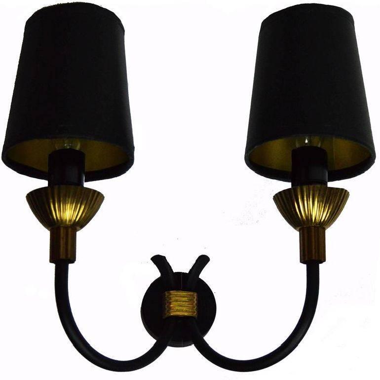 Superb French Mid-Century Modern Maison Lunel sconces, Wall Light in Black finished Metal and polished Brass. US rewired, working condition. Two bulls per sconce, 60 watts max.
Back Plate diameter: 2.5 inches.
2 pairs available. Priced