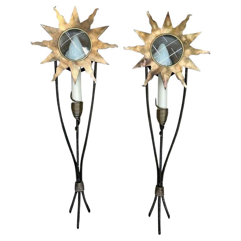 Französische Stern-Wandleuchter im Maison Lunel-Stil, Mid-Century Modern, Bronze, Stahl im Angebot