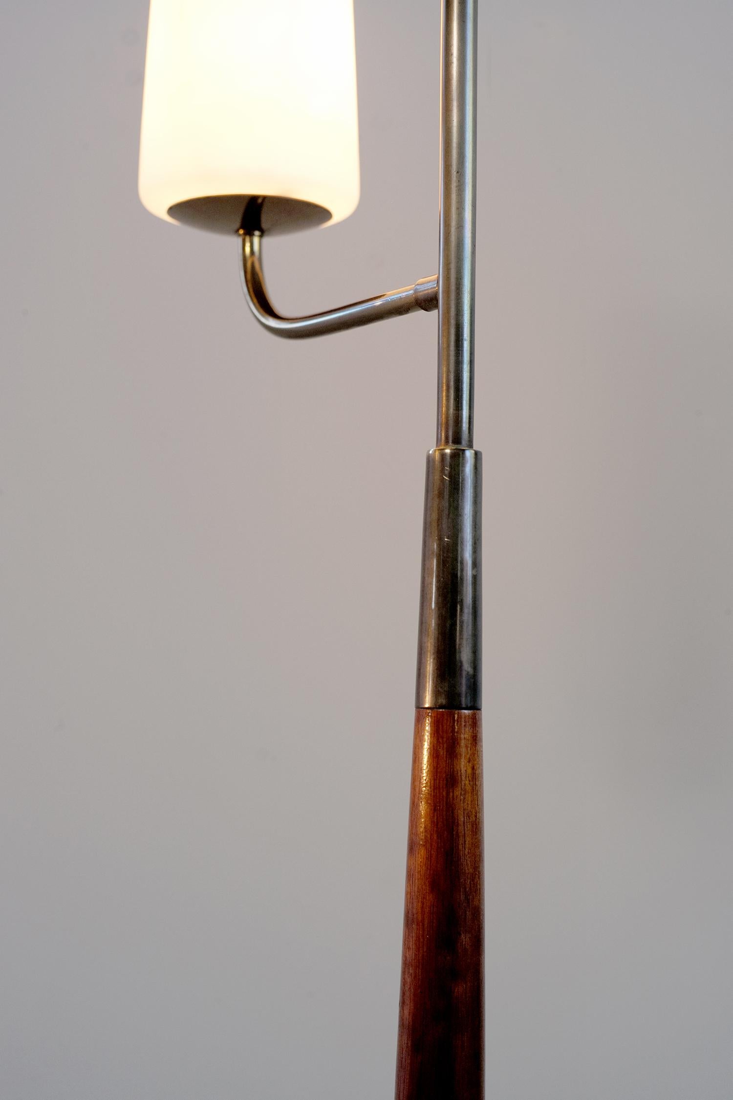 Mid-20th Century Maison Lunel, Tripod Floor Lamp with Three Opalines, France, 1960