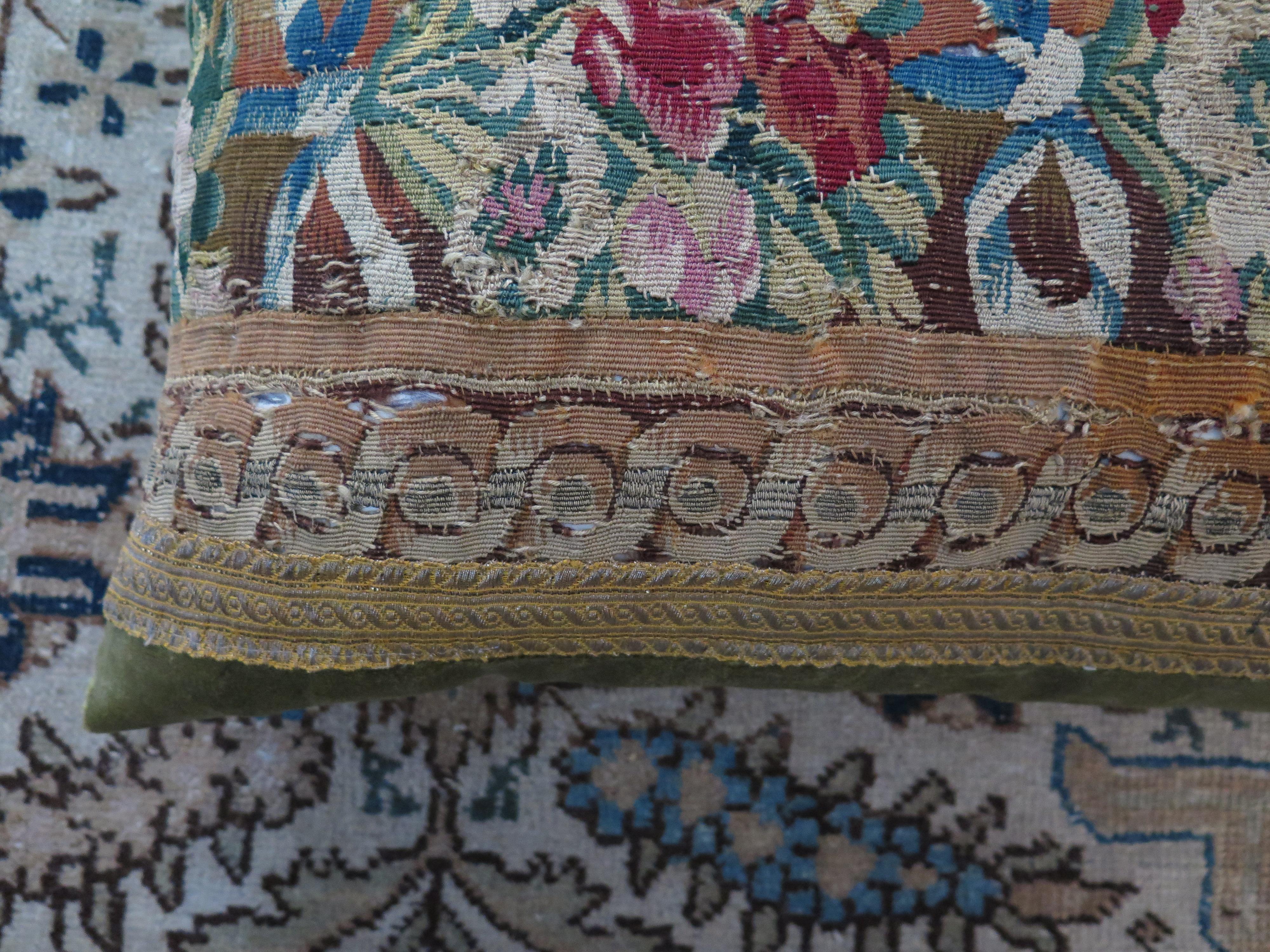 French 18th Century Tapestry Fragment Pillow For Sale