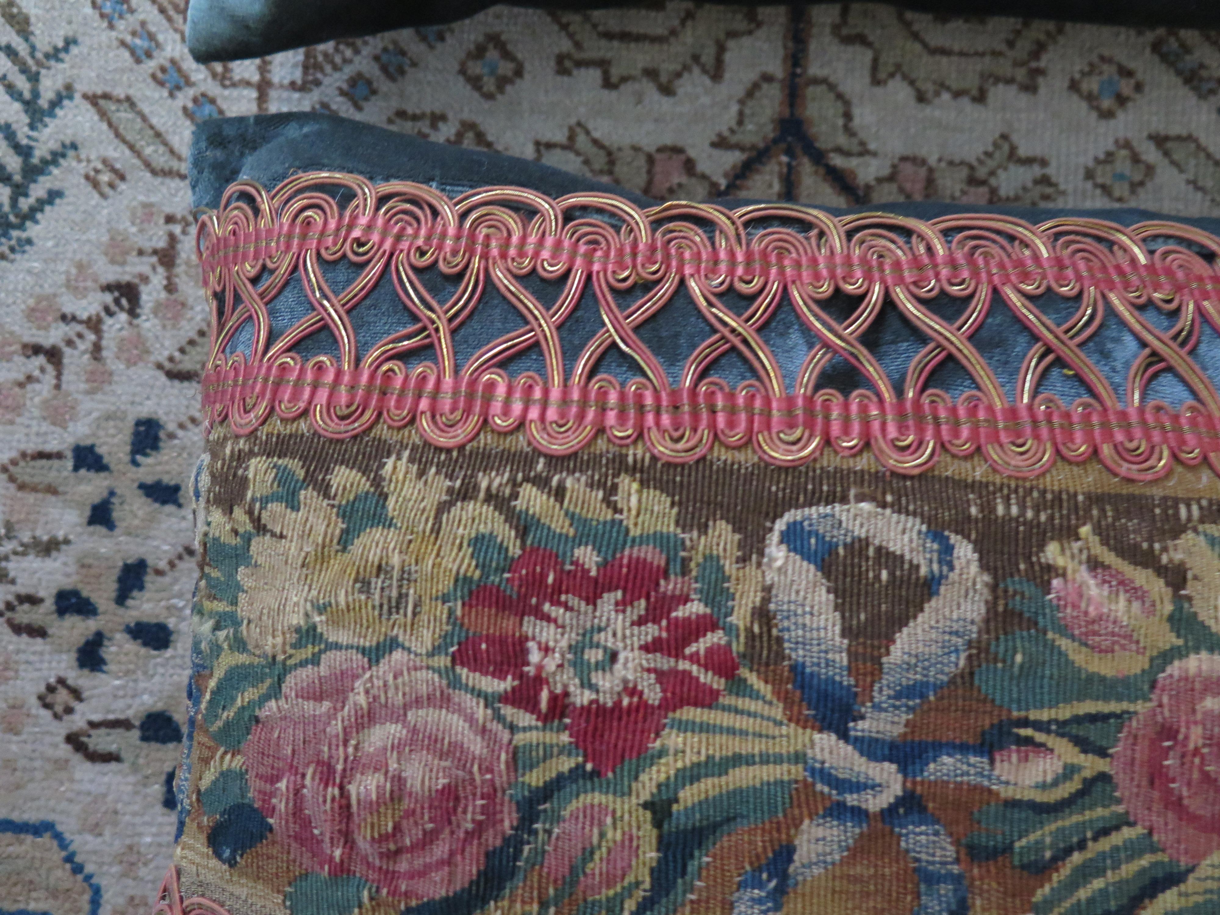 18th Century Tapestry Fragment Pillow For Sale 4
