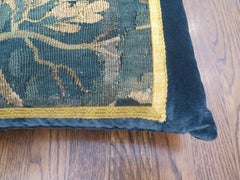 18th C Antique Verdure Tapestry Fragment Pillow