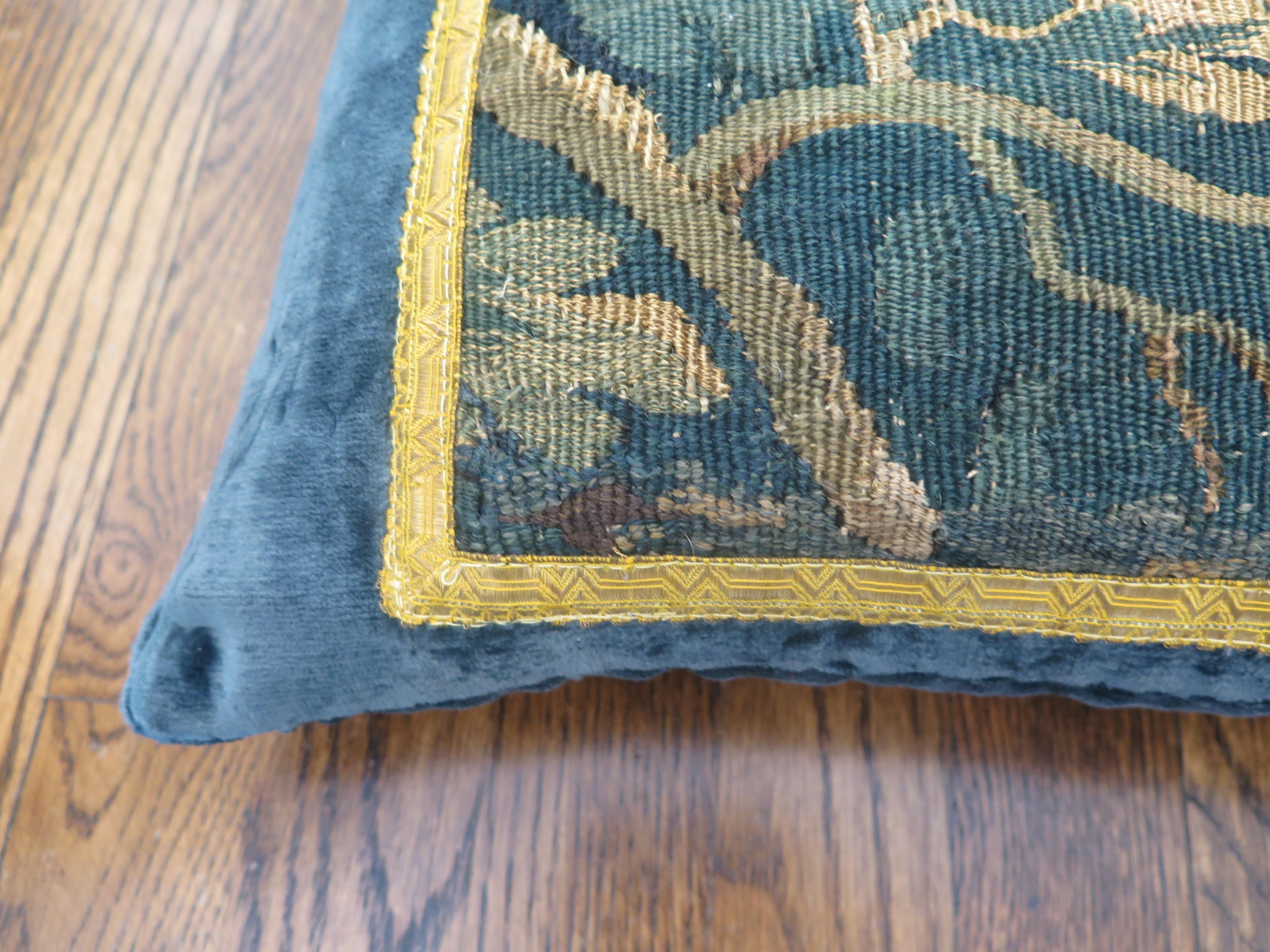 French 18th C Antique Verdure Tapestry Fragment Pillow