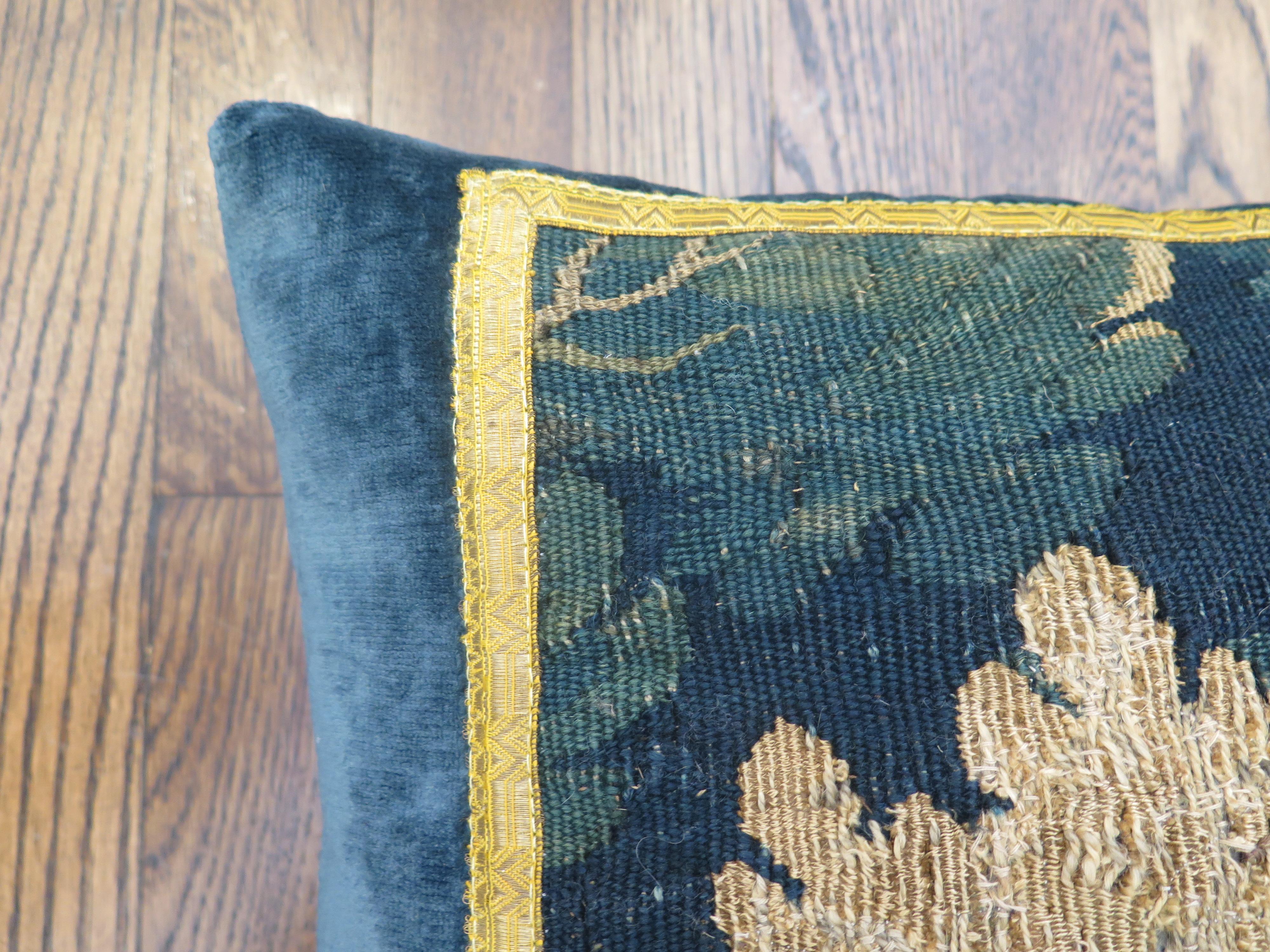 Needlework 18th C Antique Verdure Tapestry Fragment Pillow