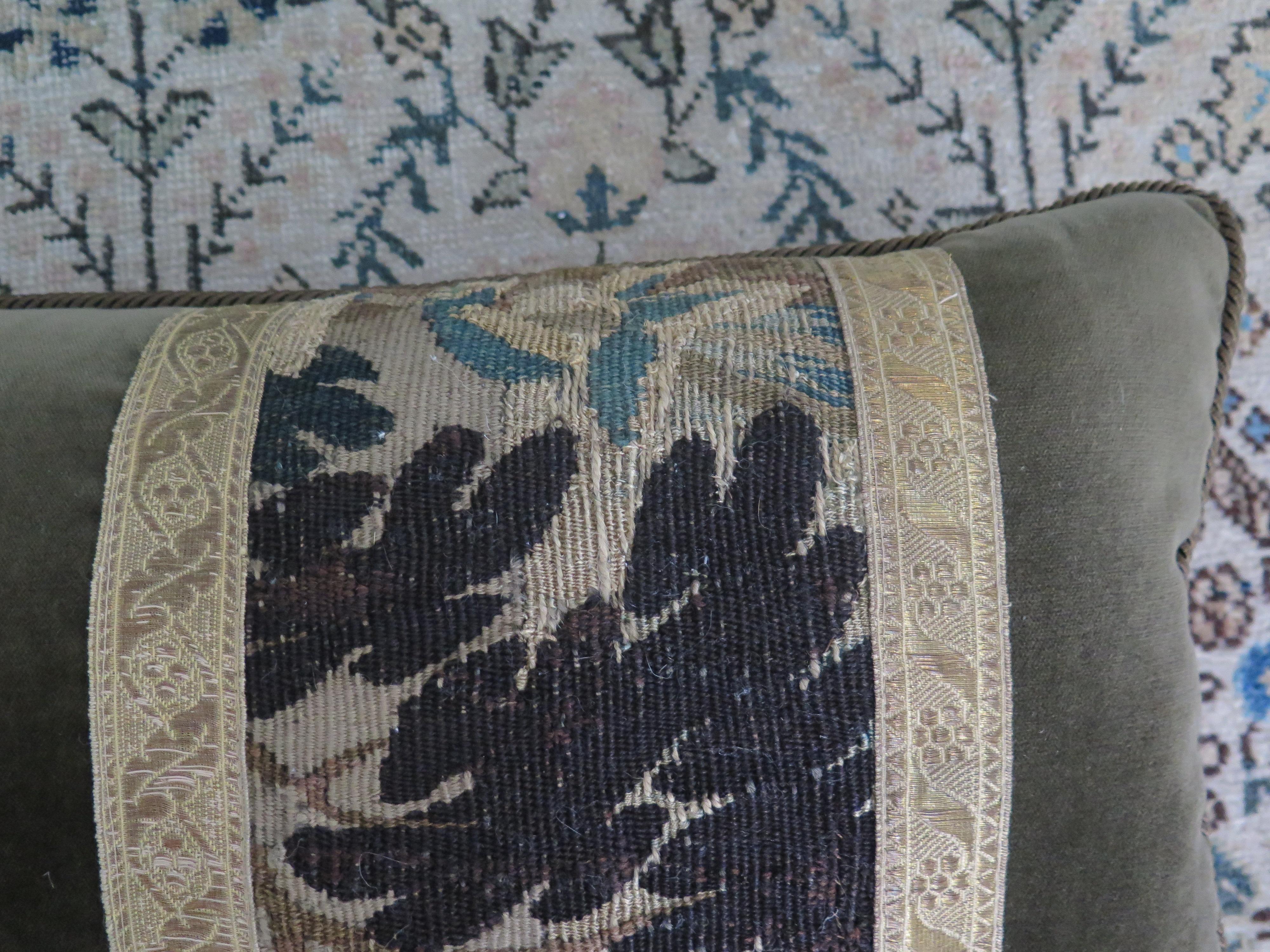 18th Century Verdure Tapestry Fragment Pillow In Excellent Condition For Sale In Houston, TX