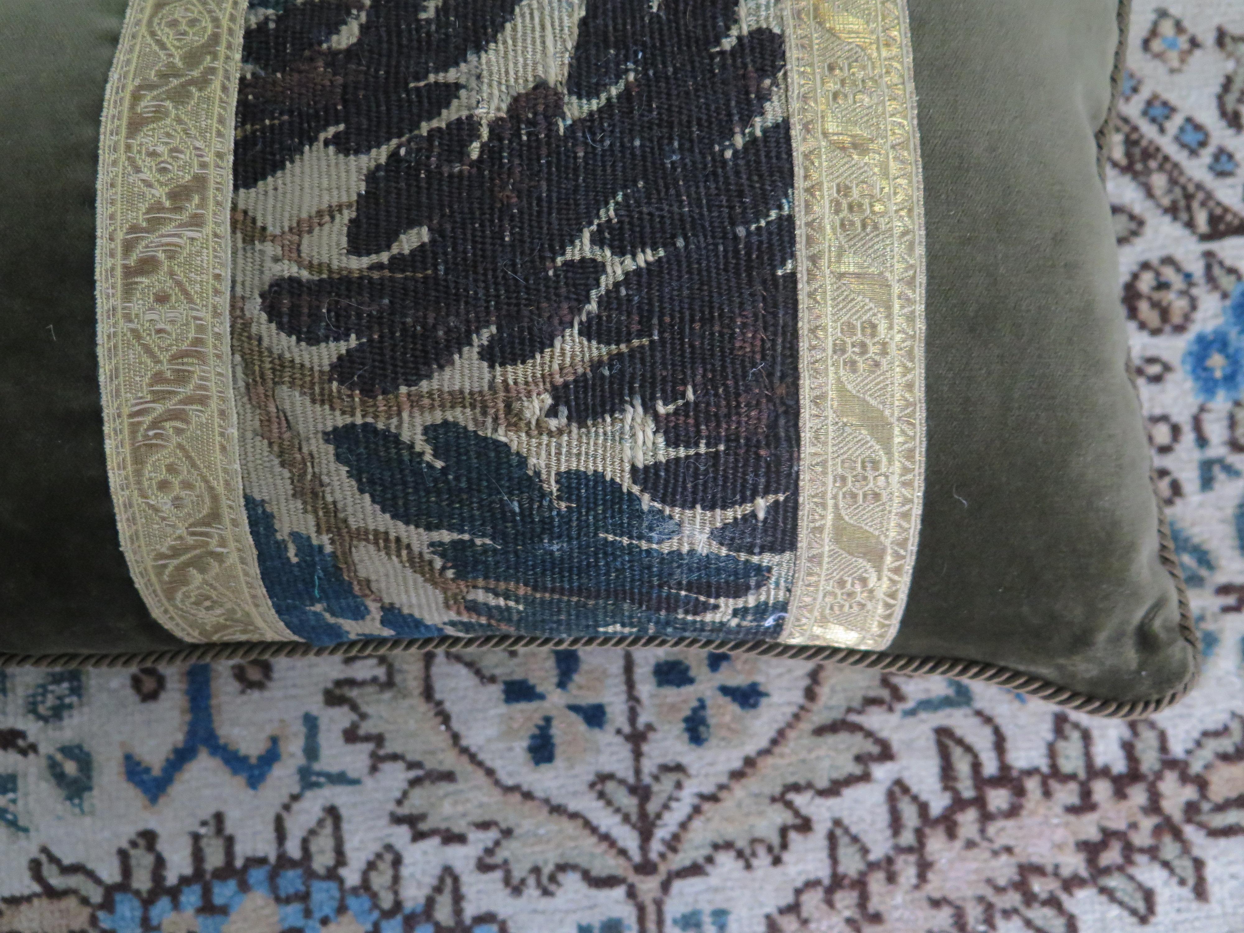 18th Century and Earlier 18th Century Verdure Tapestry Fragment Pillow For Sale