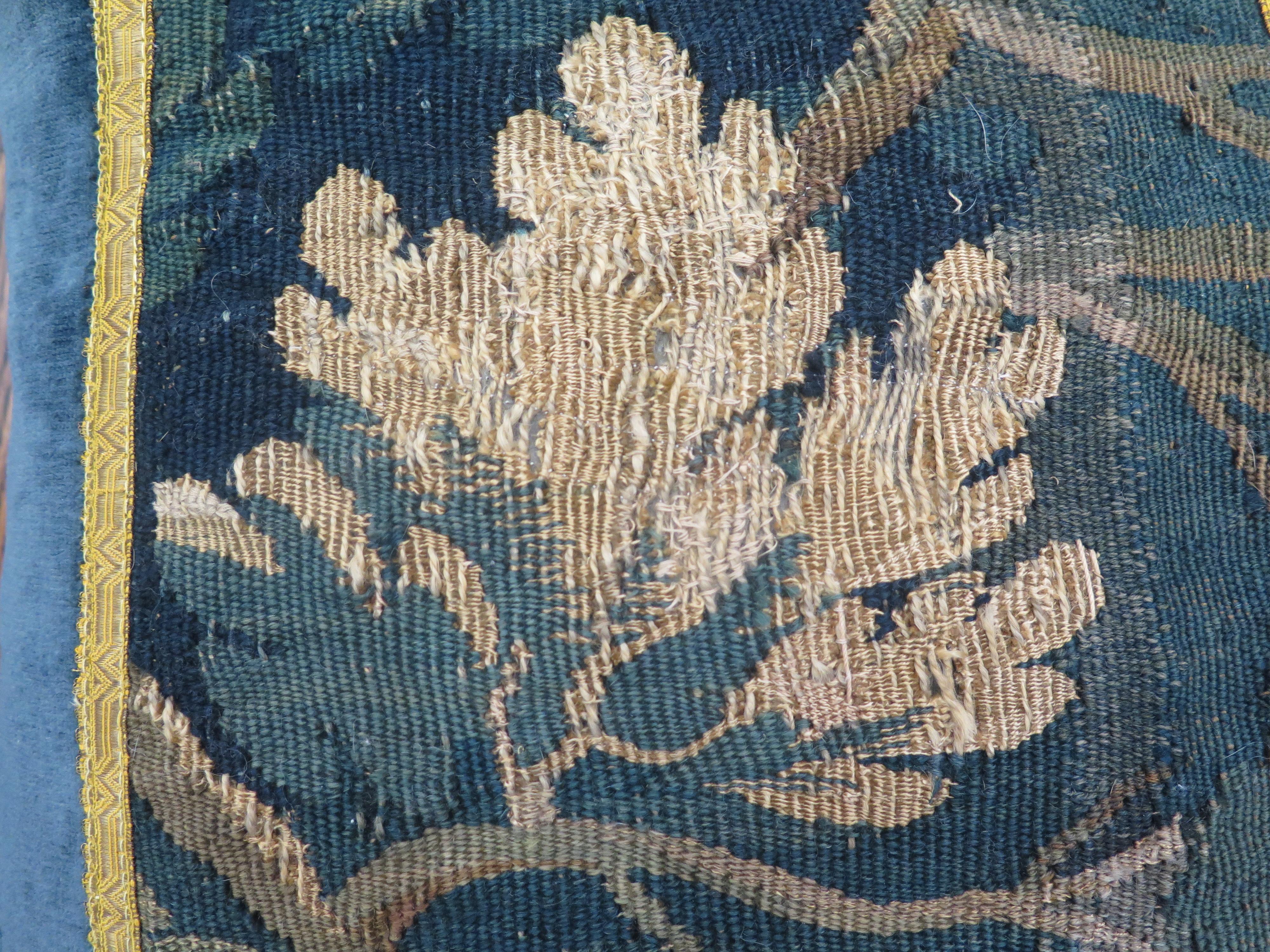 18th Century and Earlier 18th C Antique Verdure Tapestry Fragment Pillow