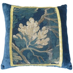 18th C Antique Verdure Tapestry Fragment Pillow