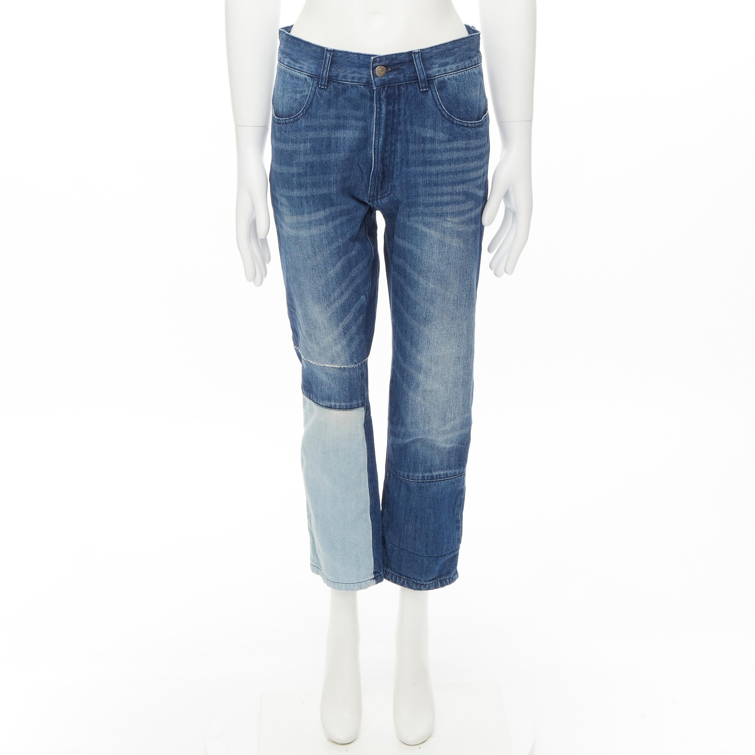 MAISON MARGEILA 2016 washed blue denim deconstructed patchwork cropped jeans 30