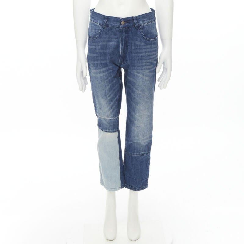 MAISON MARGEILA 2016 washed blue denim deconstructed patchwork cropped jeans 30