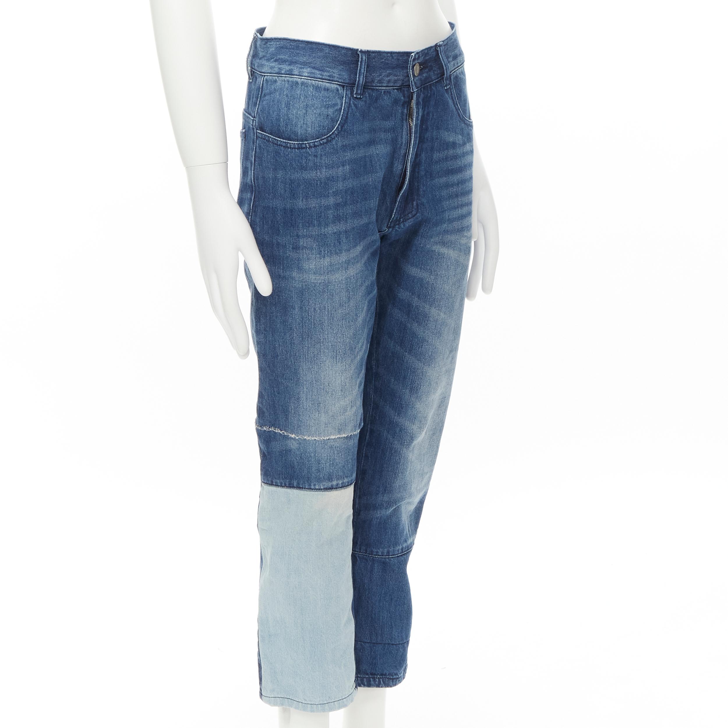 Blue MAISON MARGEILA 2016 washed blue denim deconstructed patchwork cropped jeans 30