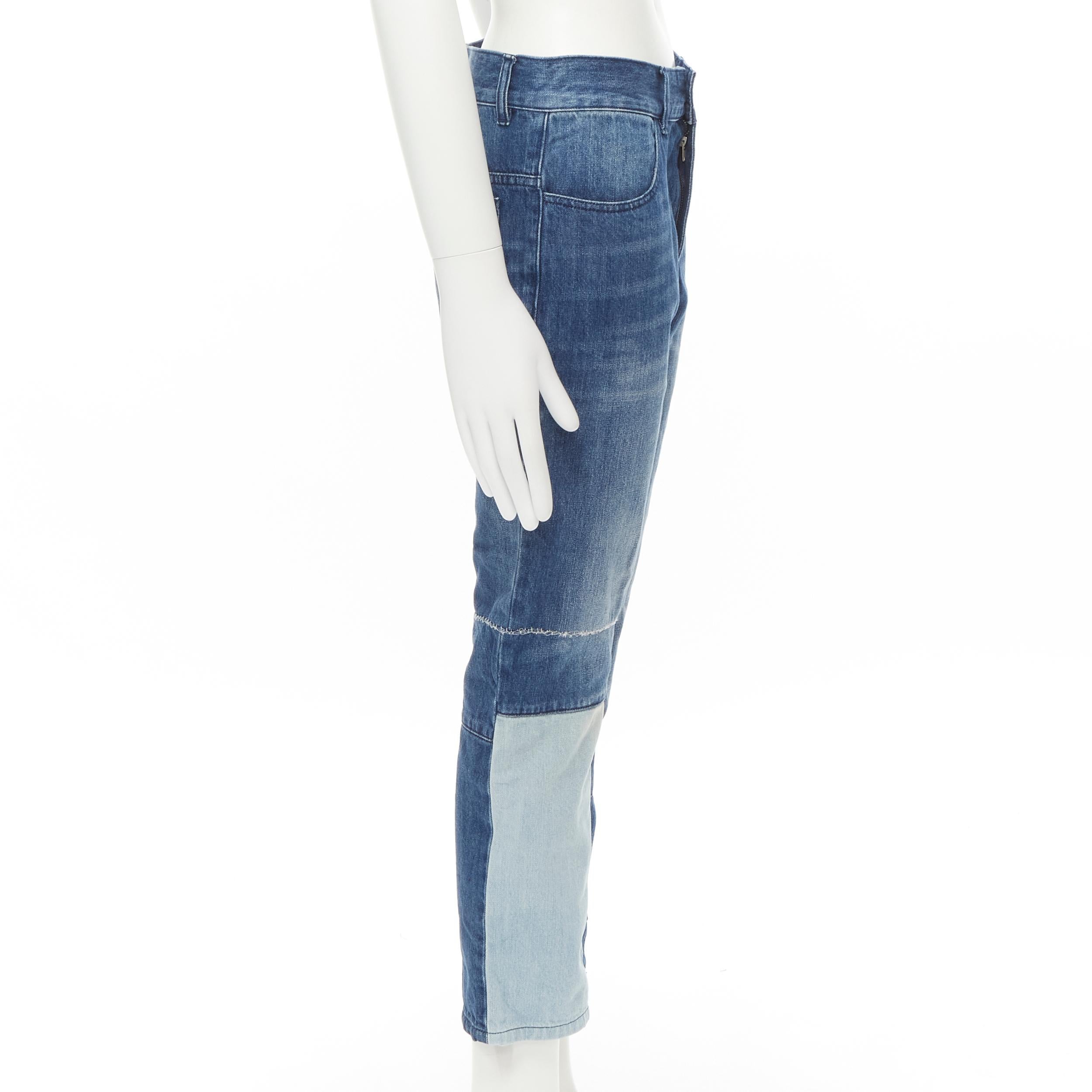 MAISON MARGEILA 2016 washed blue denim deconstructed patchwork cropped jeans 30
