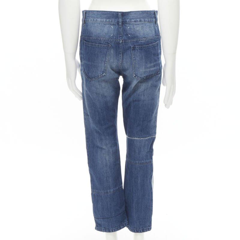 Men's MAISON MARGEILA 2016 washed blue denim deconstructed patchwork cropped jeans 30