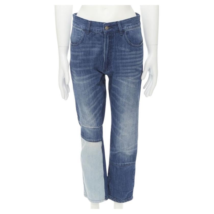 MAISON MARGEILA 2016 washed blue denim deconstructed patchwork cropped jeans 30" For Sale