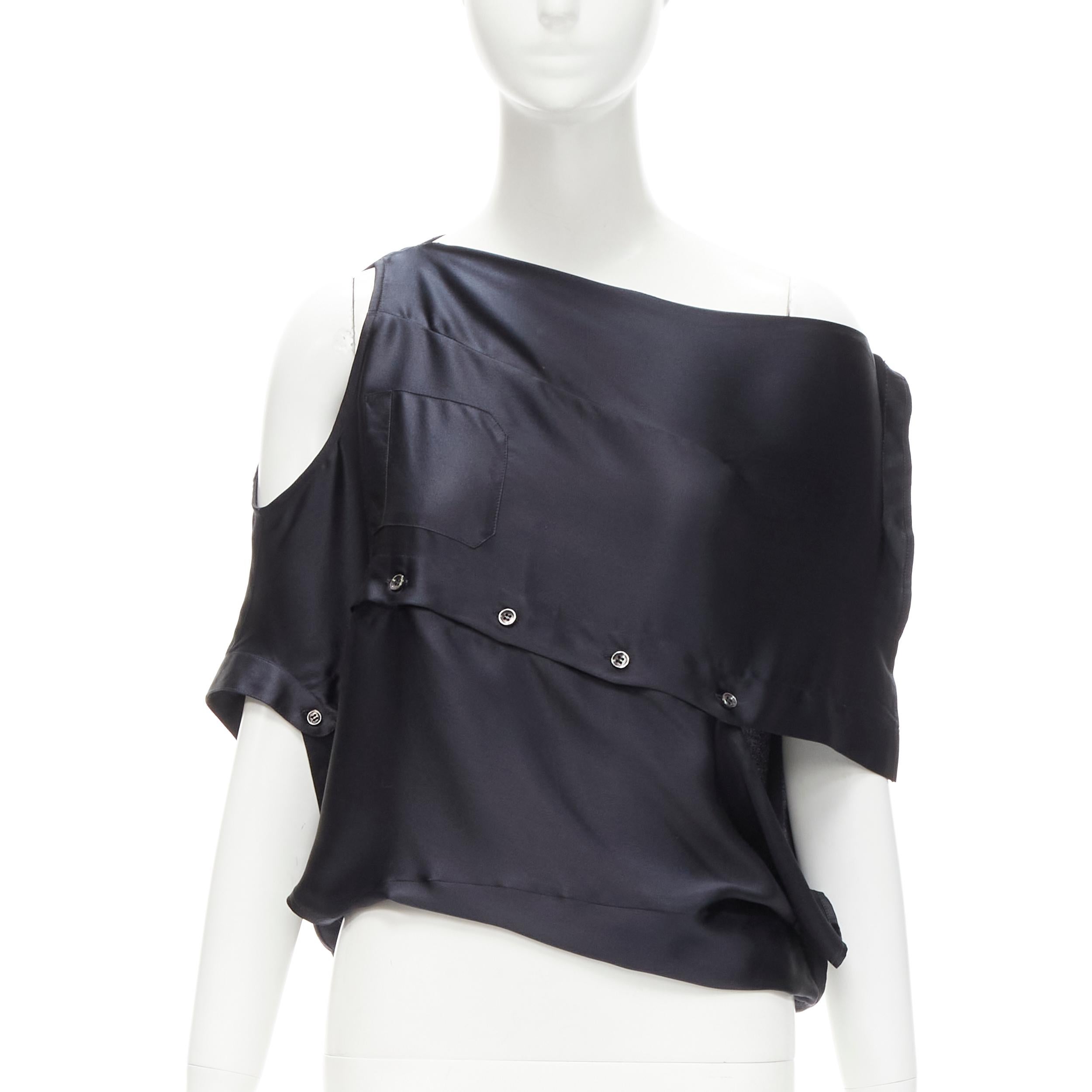 Black MAISON MARGIELA 2005 Vintage 100% silk black sideways off shoulder top IT42 M For Sale