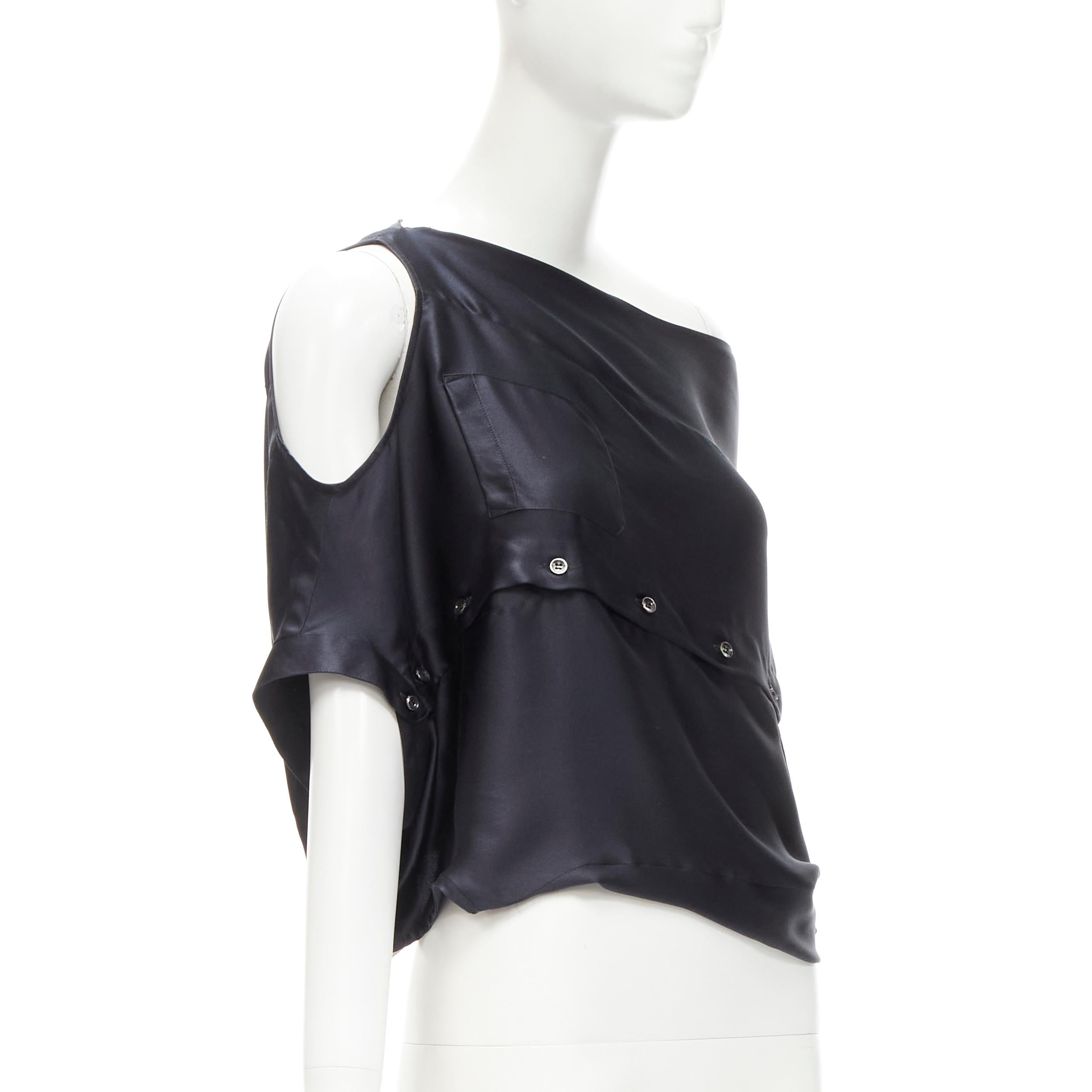 MAISON MARGIELA 2005 Vintage 100% silk black sideways off shoulder top IT42 M In Excellent Condition For Sale In Hong Kong, NT