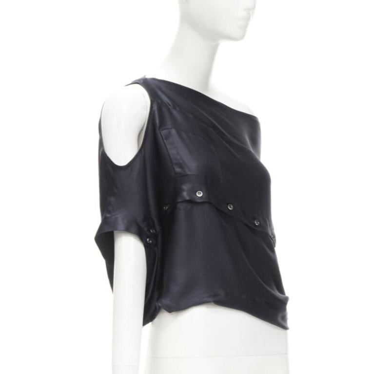 MAISON MARGIELA 2005 Vintage 100% silk black sideways off shoulder top IT42 M In Excellent Condition For Sale In Hong Kong, NT