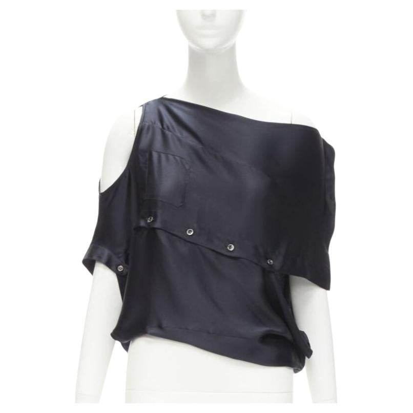 MAISON MARGIELA 2005 Vintage 100% silk black sideways off shoulder top IT42 M For Sale