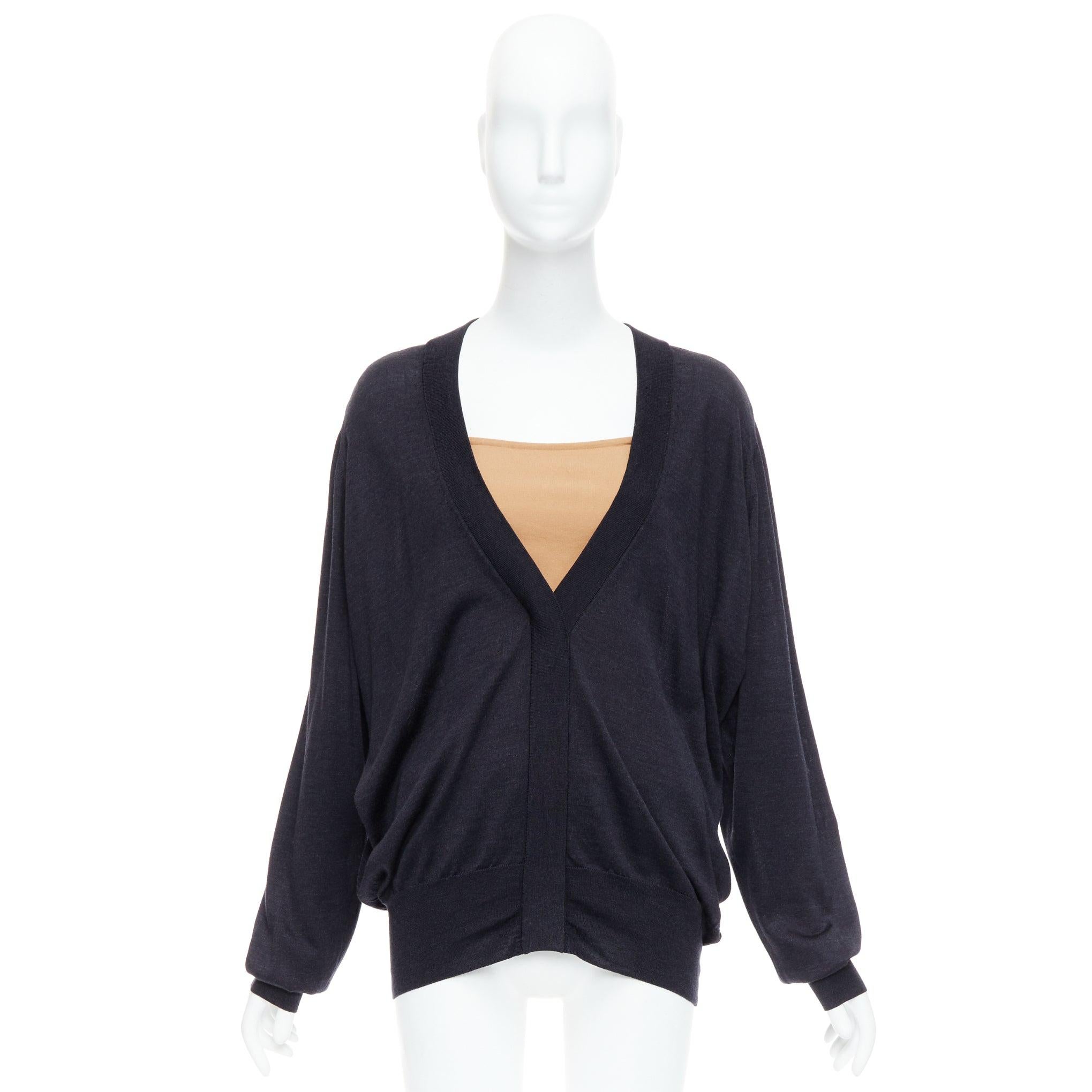 MAISON MARGIELA 2011 jersey deconstruido a capas en mezcla de seda negro nude XS en venta 5