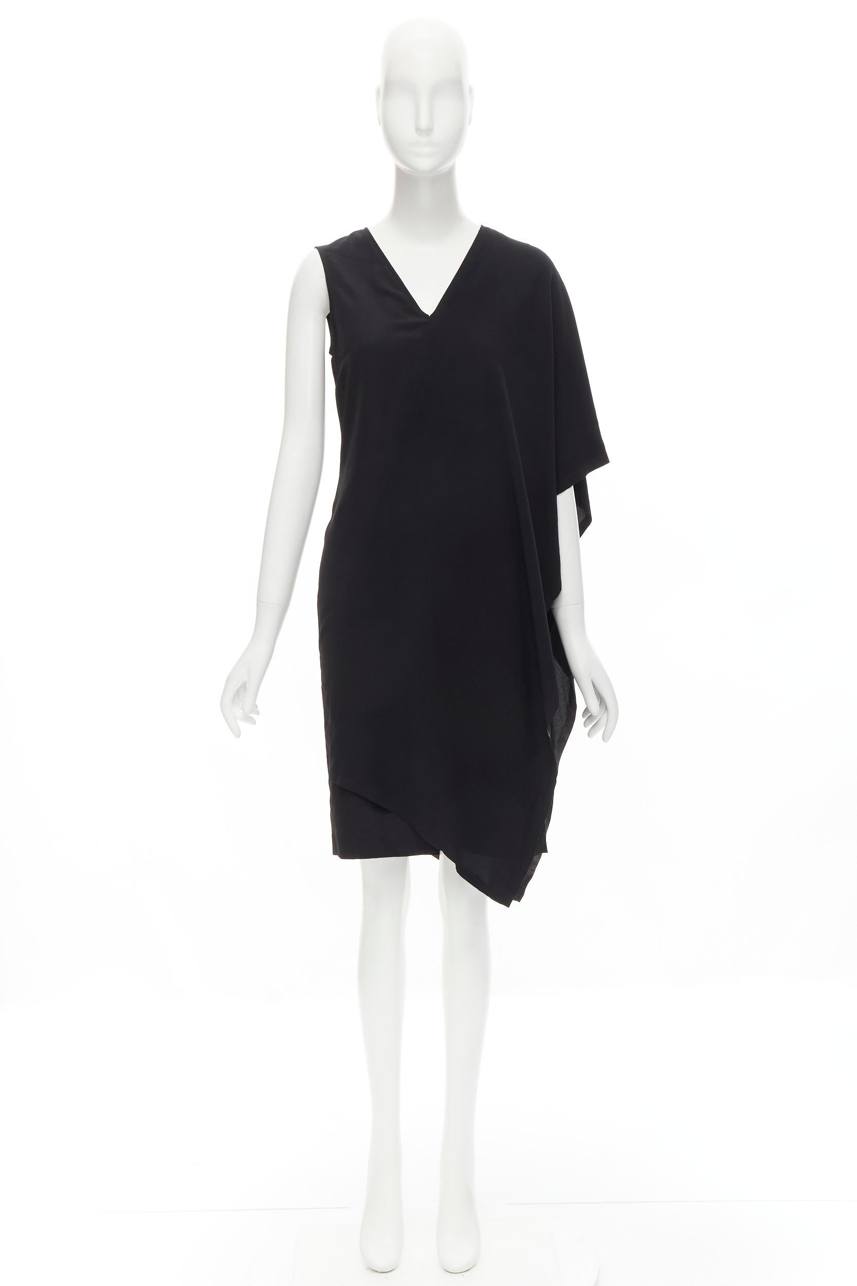 MAISON MARGIELA 2013 black polyester V-neck asymmetric bonded cape dress IT40 S For Sale 5