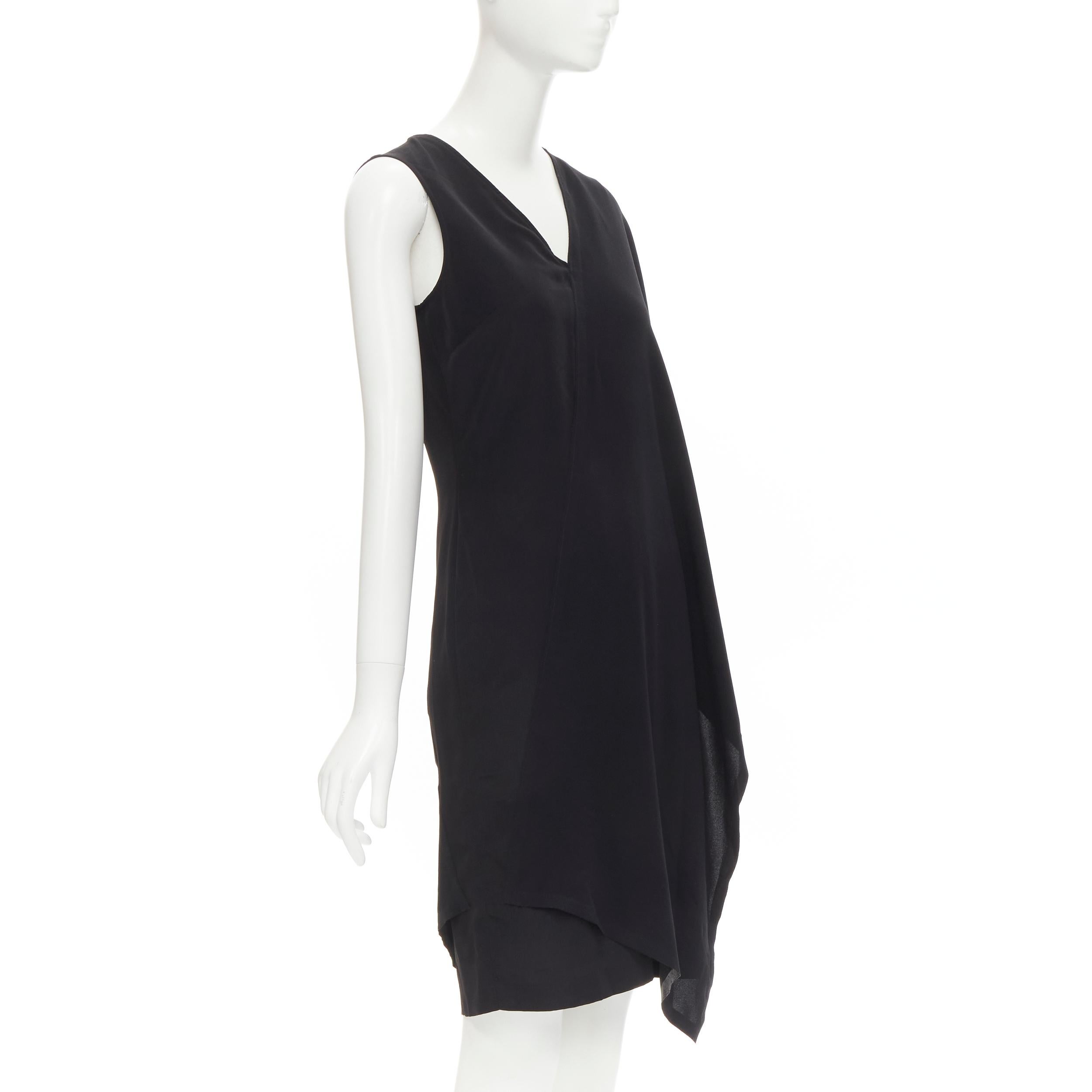 Black MAISON MARGIELA 2013 black polyester V-neck asymmetric bonded cape dress IT40 S For Sale