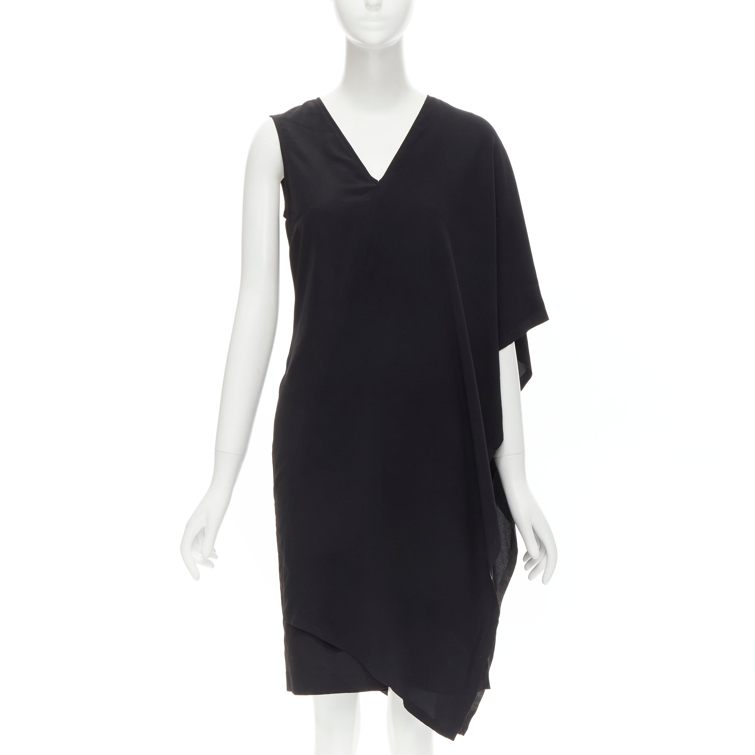 MAISON MARGIELA 2013 black polyester V-neck asymmetric bonded cape dress IT40 S For Sale