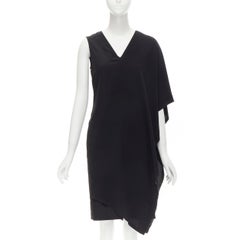 MAISON MARGIELA 2013 black polyester V-neck asymmetric bonded cape dress IT40 S
