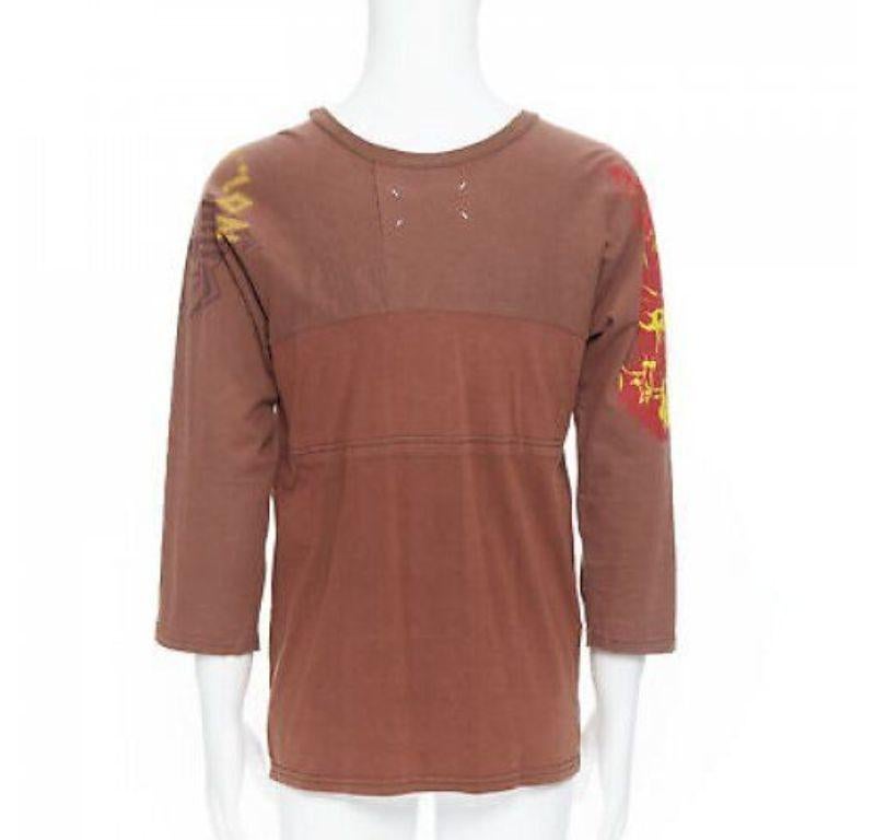 MAISON MARGIELA 2013 brown cotton deconstructed patchwork bank t-shirt top For Sale 1