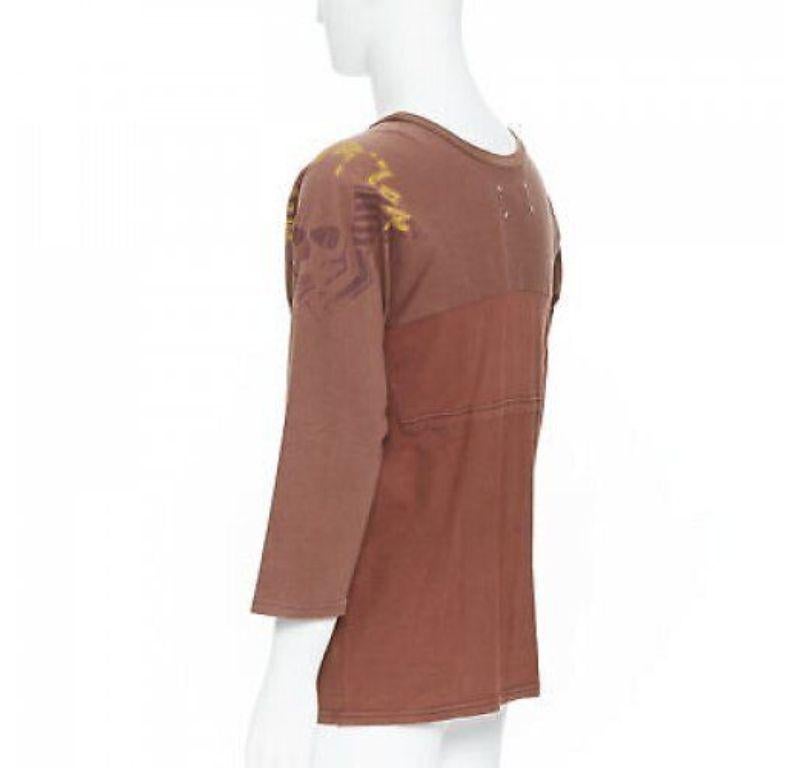 MAISON MARGIELA 2013 brown cotton deconstructed patchwork bank t-shirt top For Sale 2