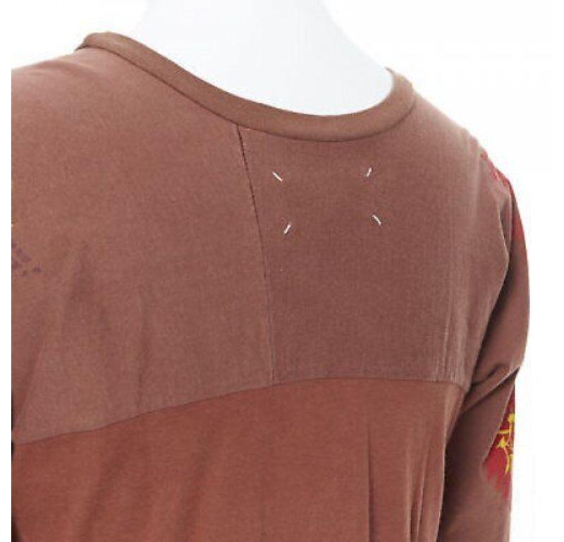MAISON MARGIELA 2013 brown cotton deconstructed patchwork bank t-shirt top For Sale 4