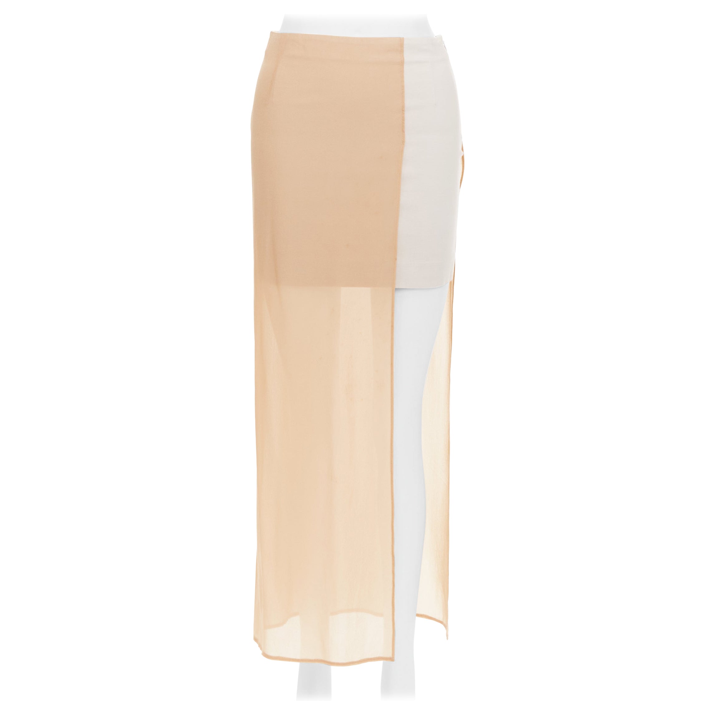 MAISON MARGIELA 2013 nude cream sheer layered asymmetric skirt IT38 XS en vente