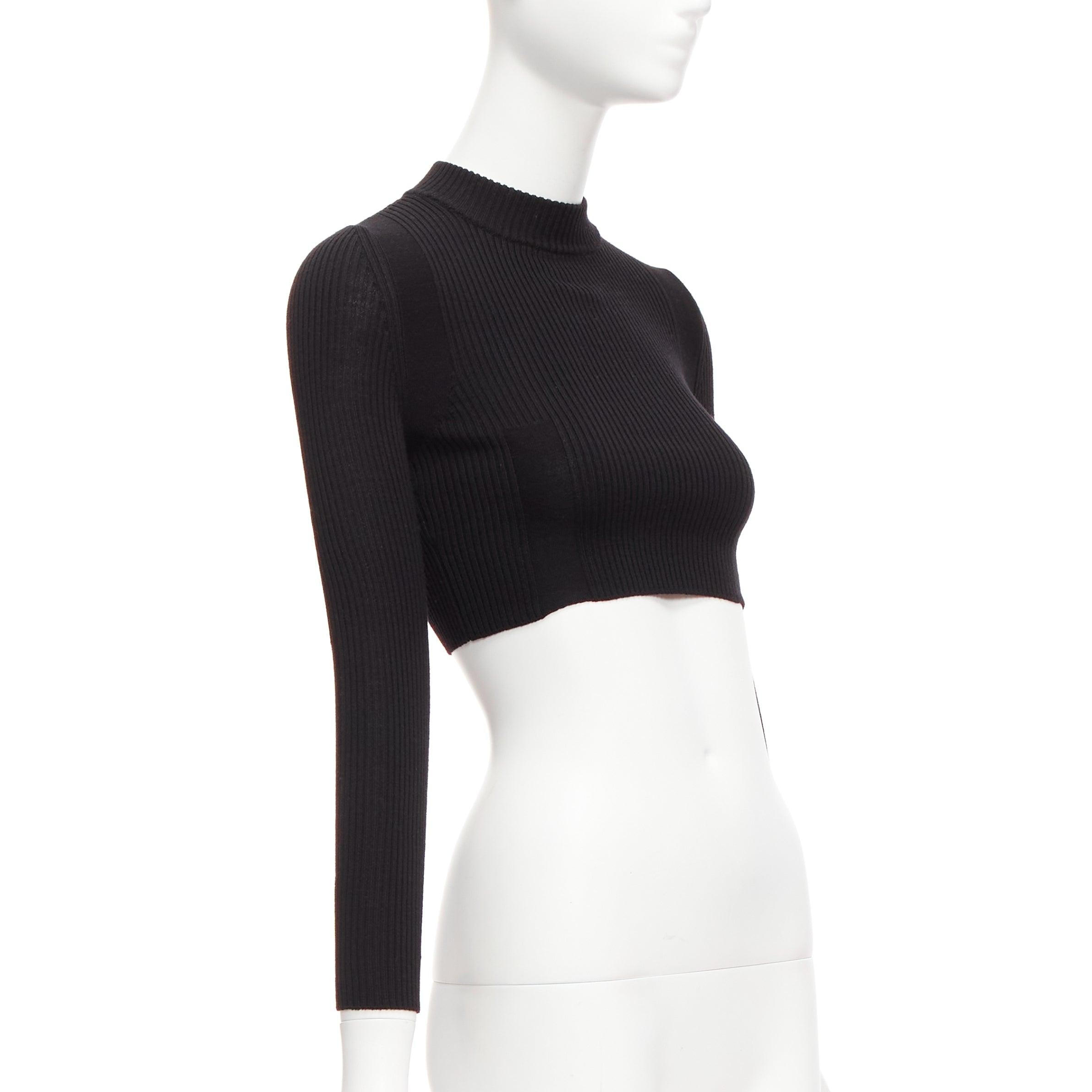 Black MAISON MARGIELA 2015 100% wool black crew ribbed sock knit crop top XS For Sale