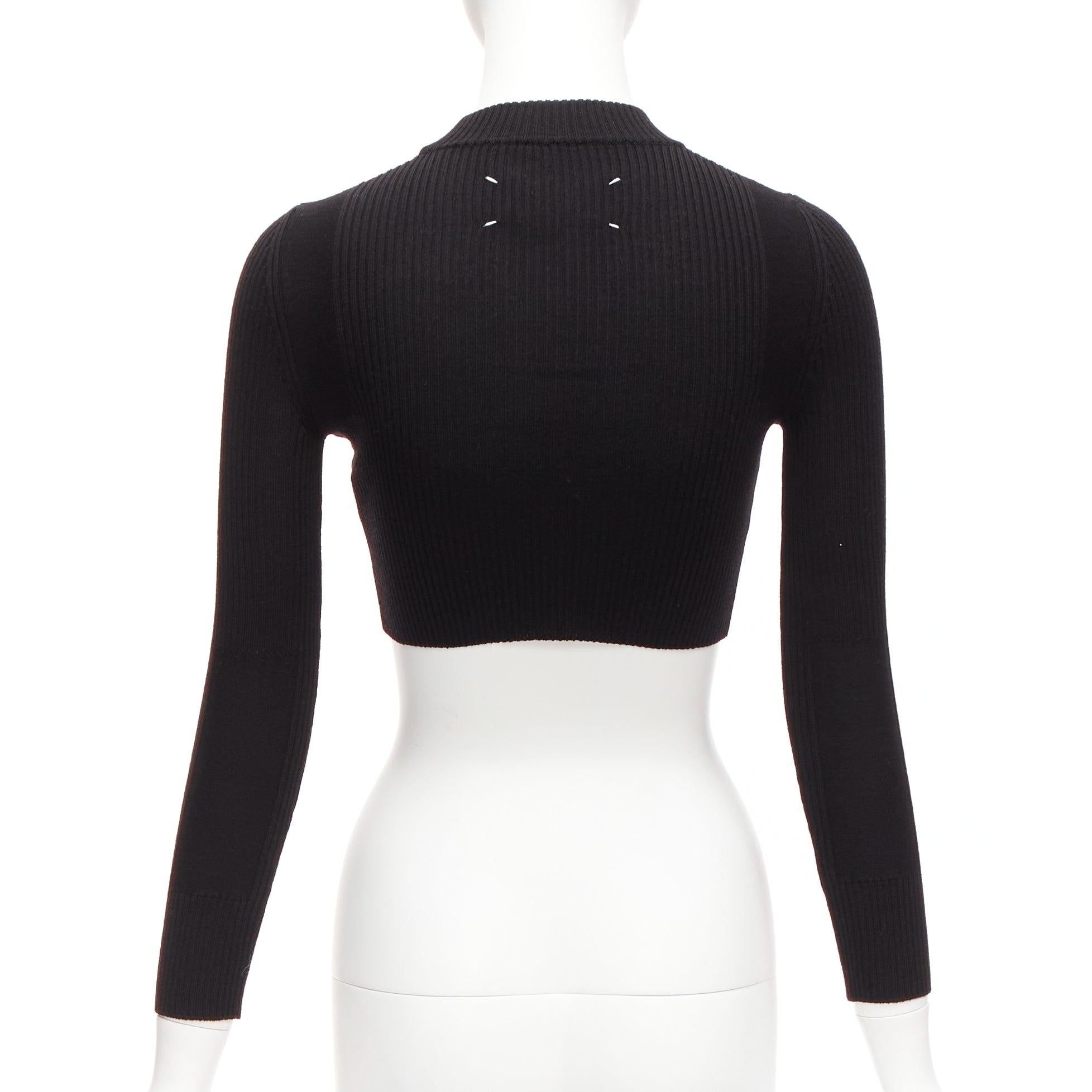Women's MAISON MARGIELA 2015 100% wool black crew ribbed sock knit crop top XS For Sale