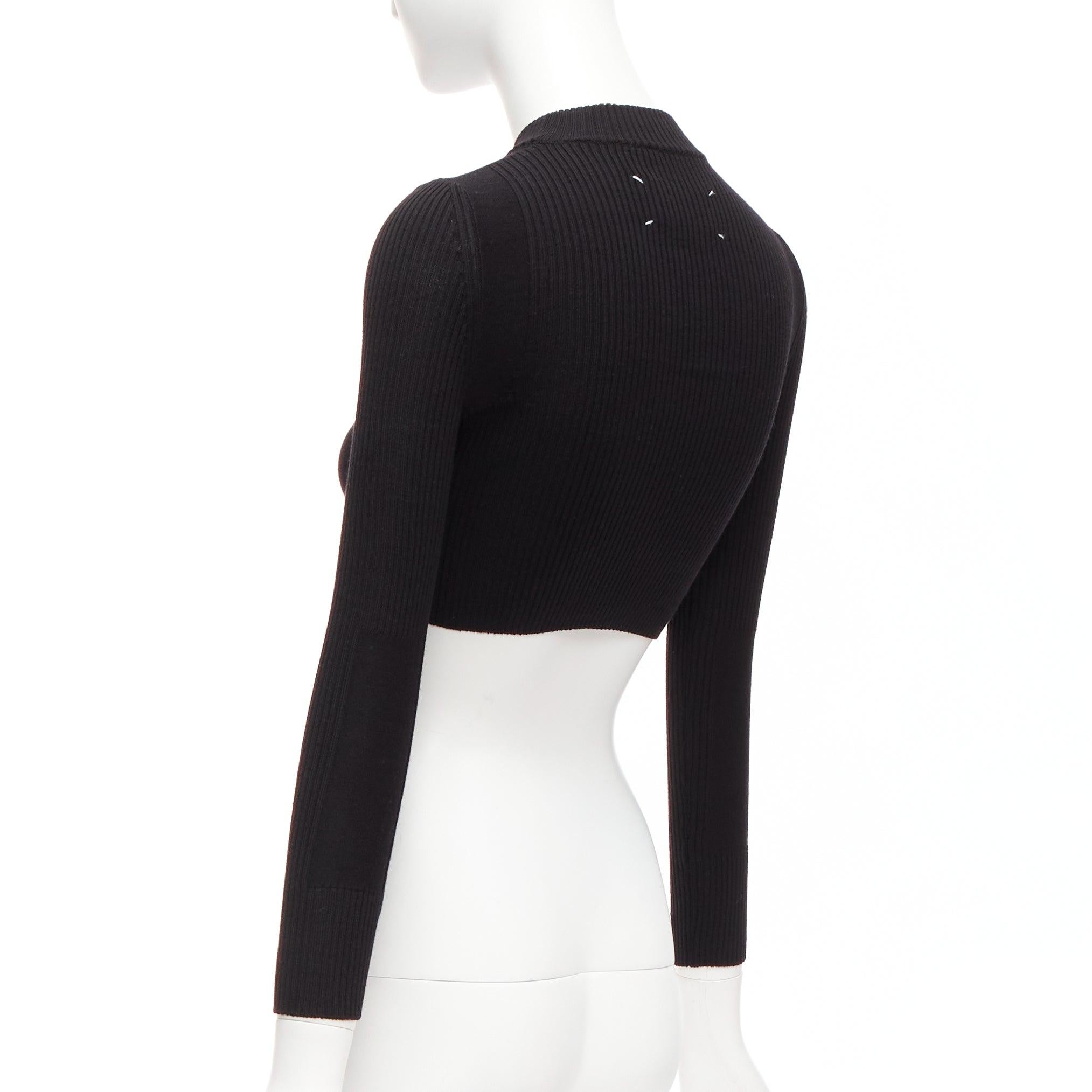 MAISON MARGIELA 2015 100% laine noir crew ribbed sock knit crop top XS en vente 2