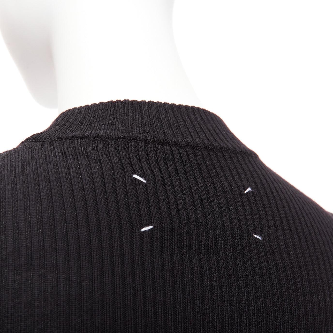 MAISON MARGIELA 2015 100% laine noir crew ribbed sock knit crop top XS en vente 3