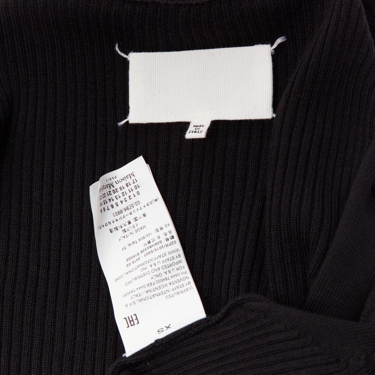 MAISON MARGIELA 2015 100% laine noir crew ribbed sock knit crop top XS en vente 4